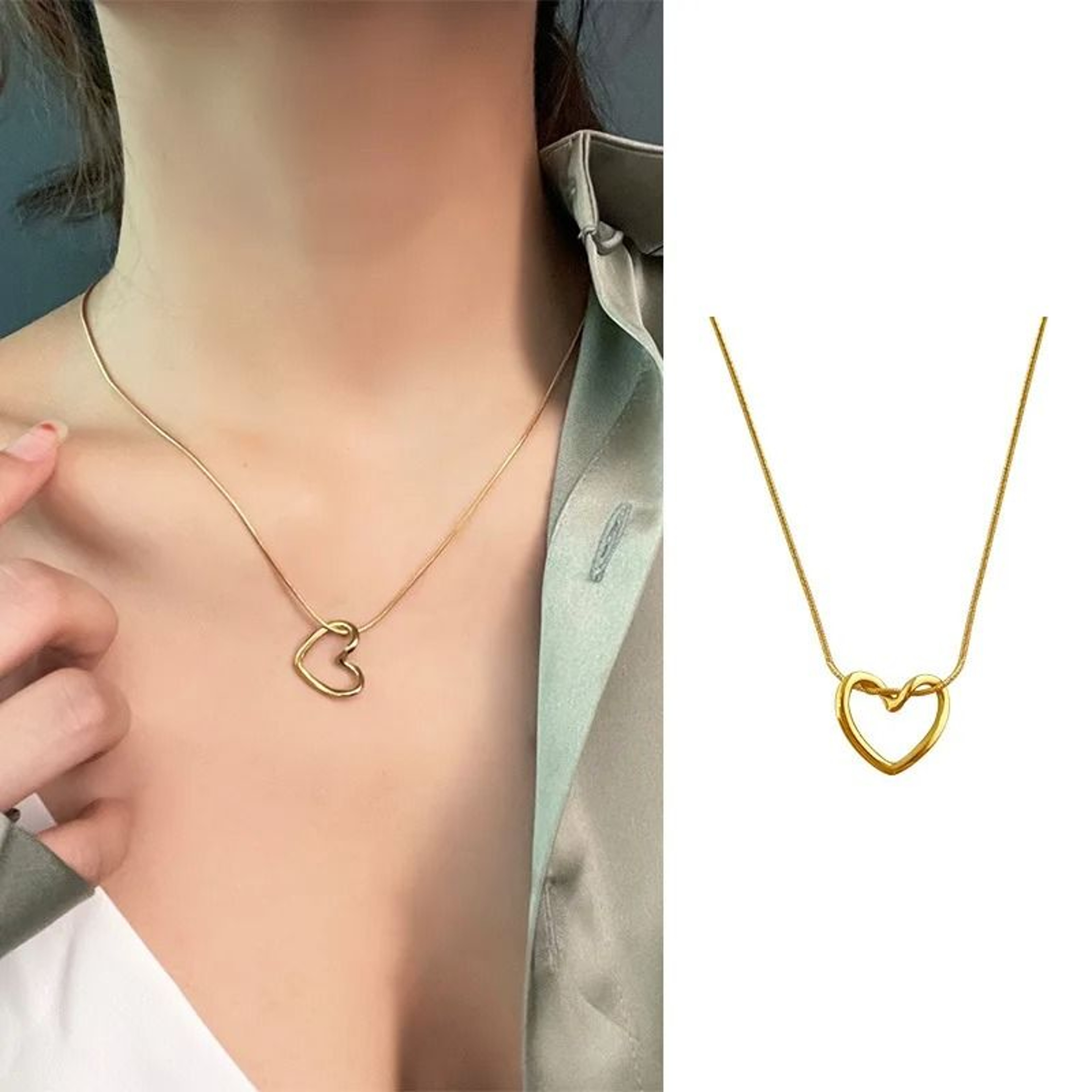 Womens 18K Gold Plated Heart Necklace Twist Pendant Jewelry 0