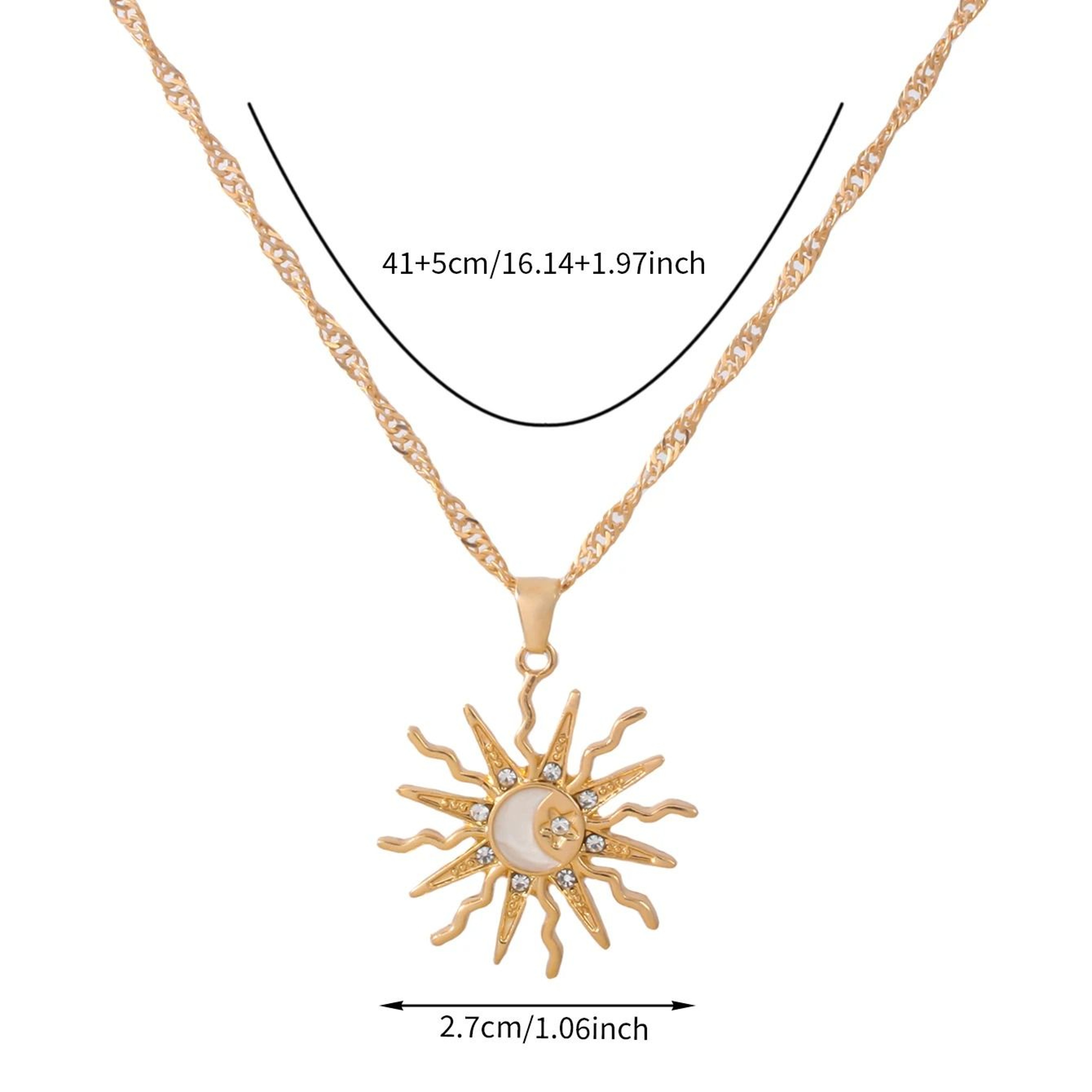 Womens Sun Moon Star Necklace Rhinestone Celestial Pendant Jewelry 2