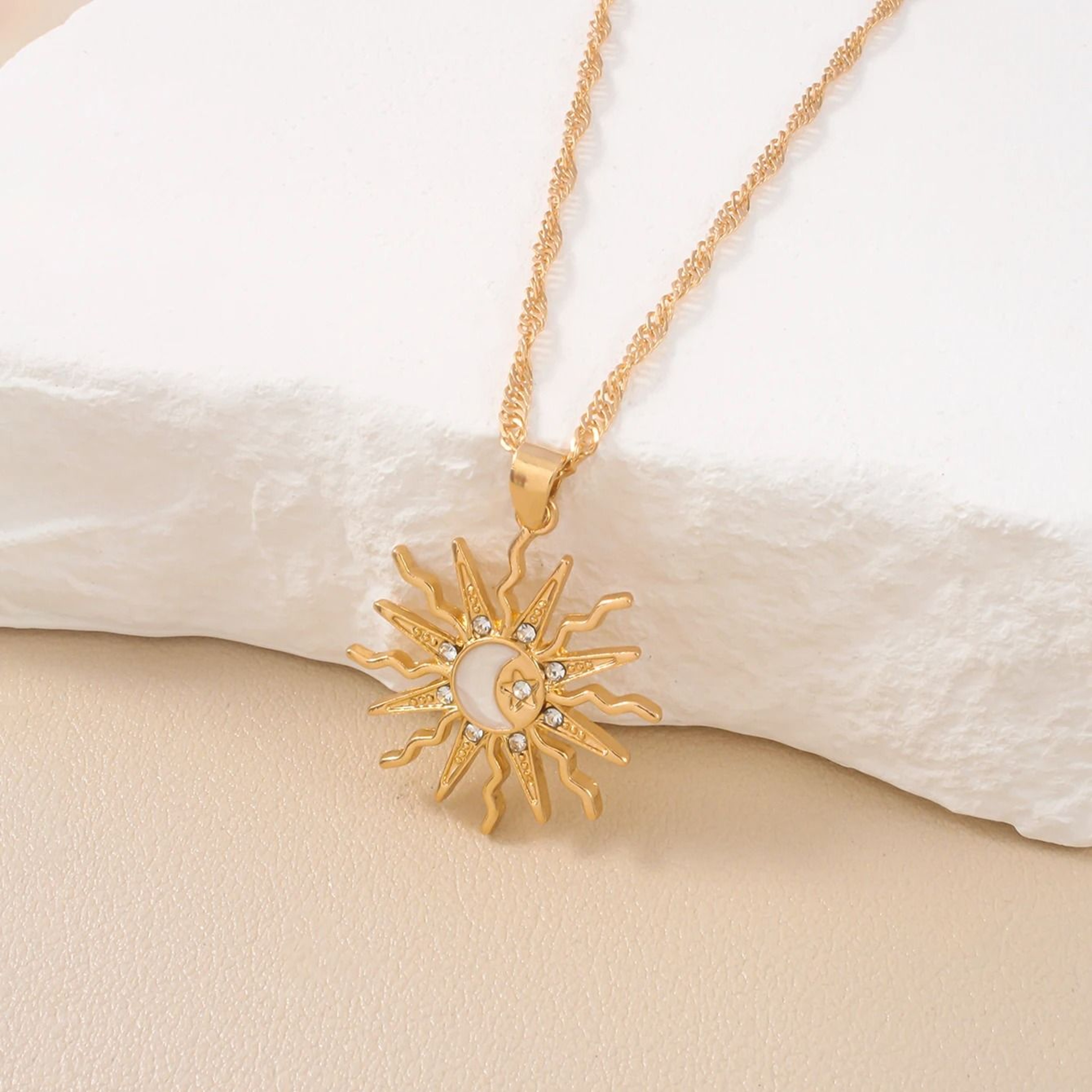 Womens Sun Moon Star Necklace Rhinestone Celestial Pendant Jewelry 1