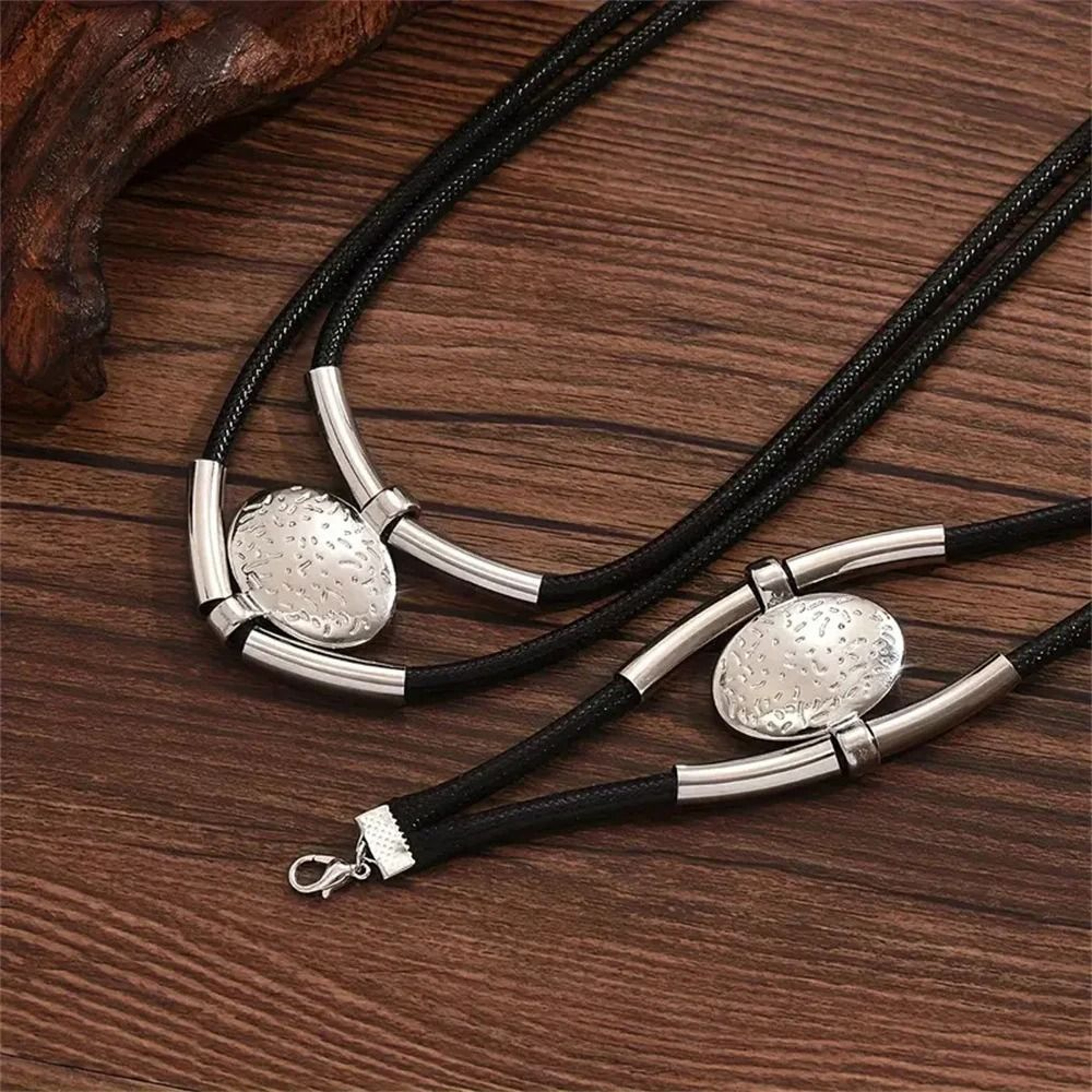 Womens Vintage Necklace Bracelet Set Oval Metal DoubleLayer Jewelry 4