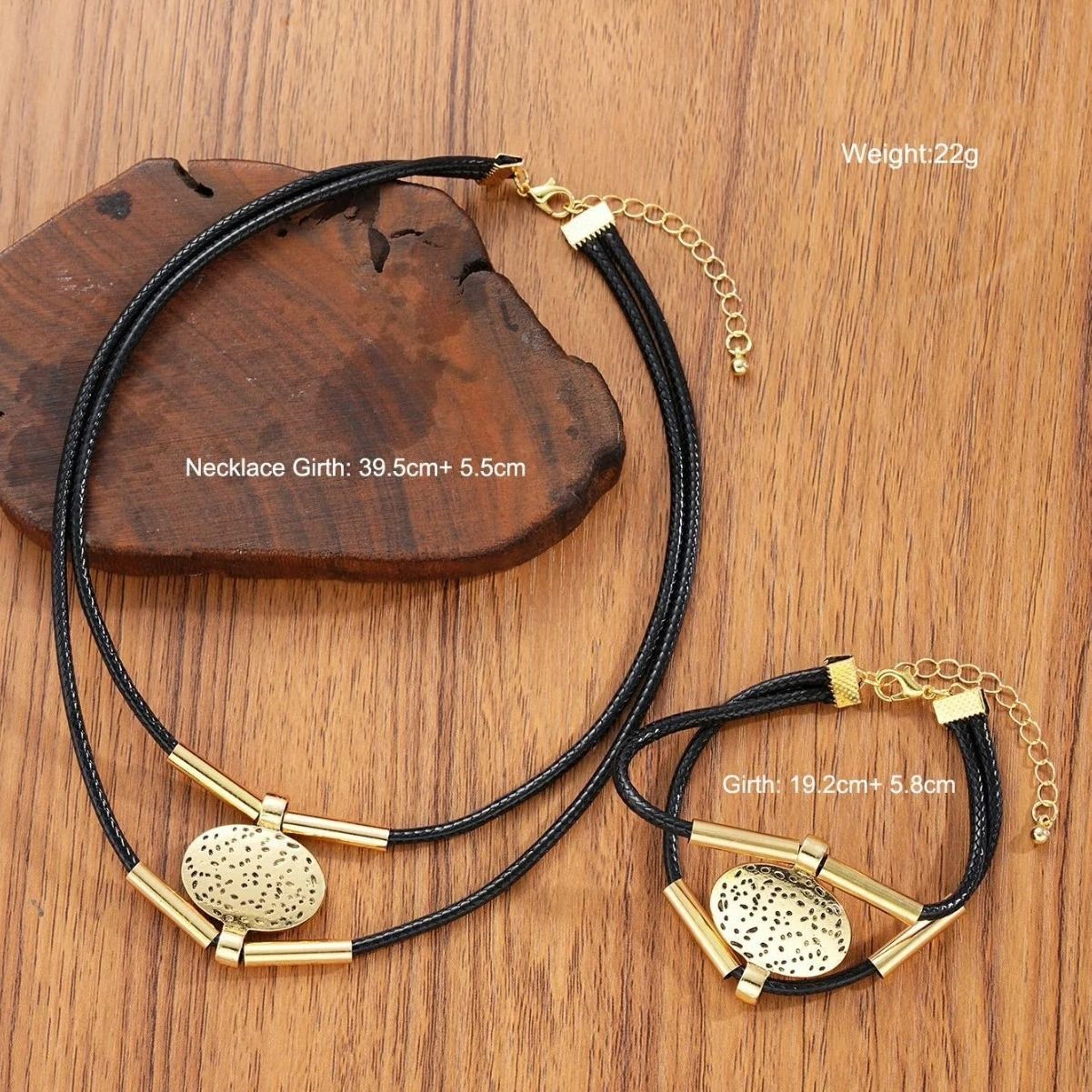 Womens Vintage Necklace Bracelet Set Oval Metal DoubleLayer Jewelry 0