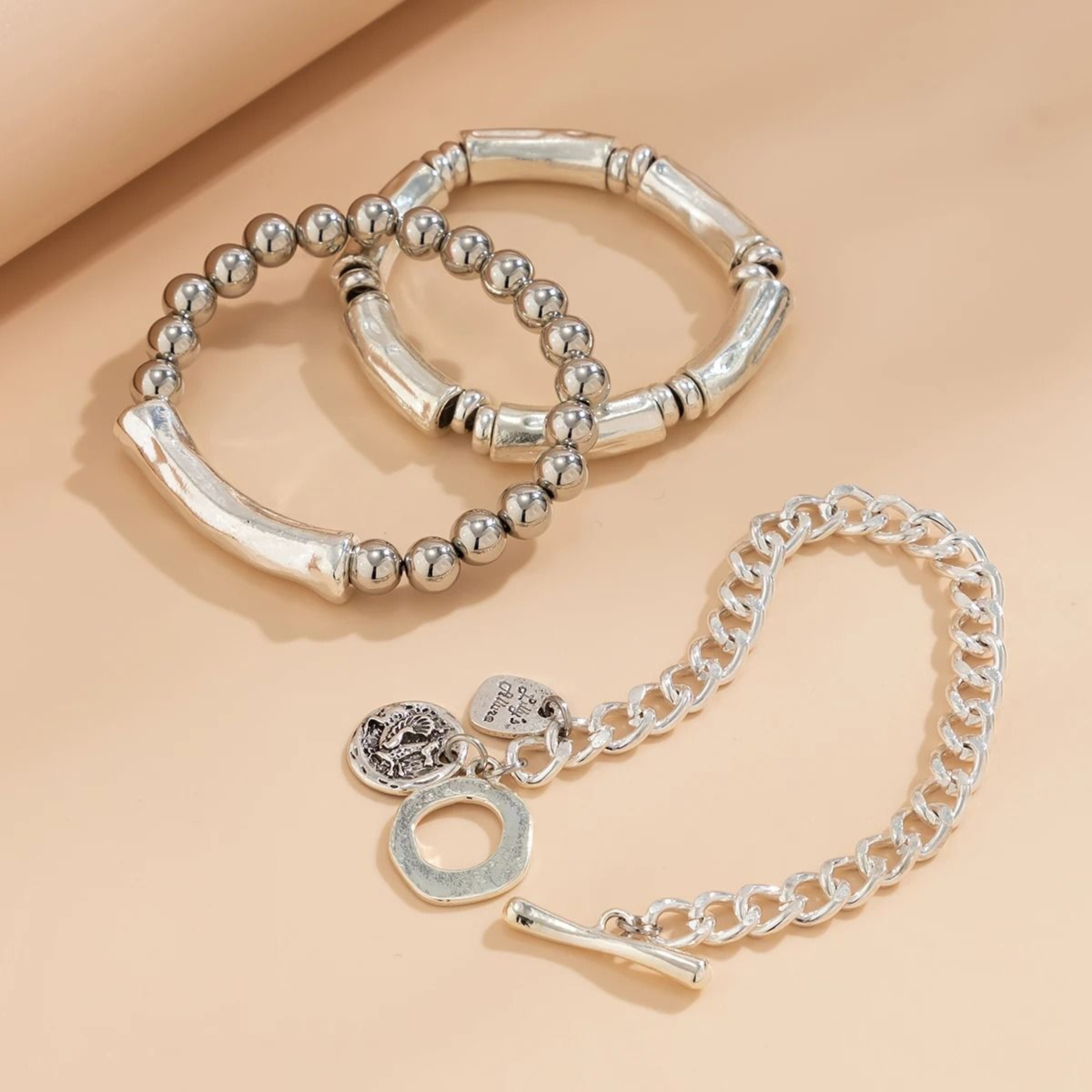 4Piece Vintage Coin Bracelet Set With Toggle Clasp And Charm Bangles 2