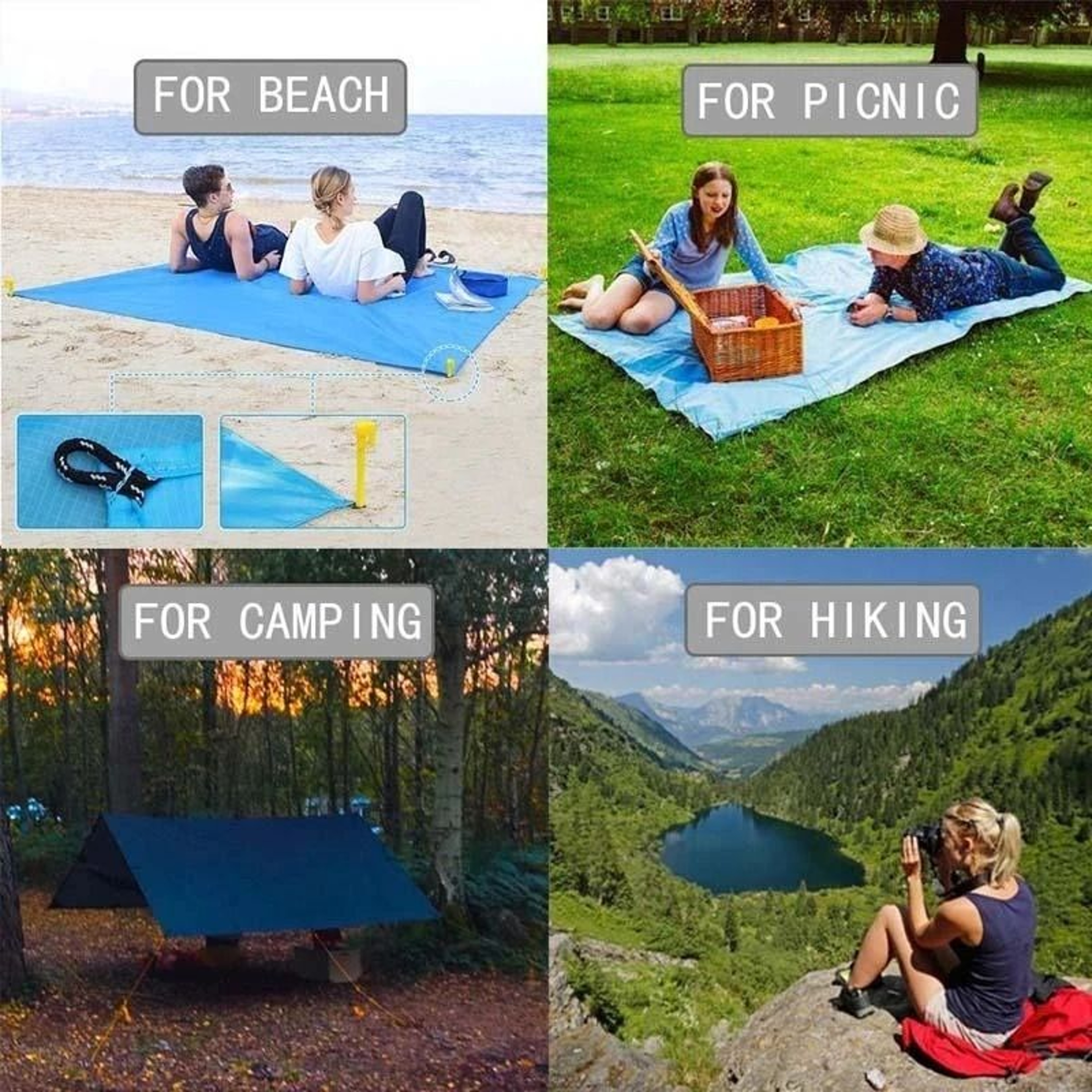 Oversized Sandproof Beach Blanket Waterproof Windproof Picnic Mat With Pocket 6