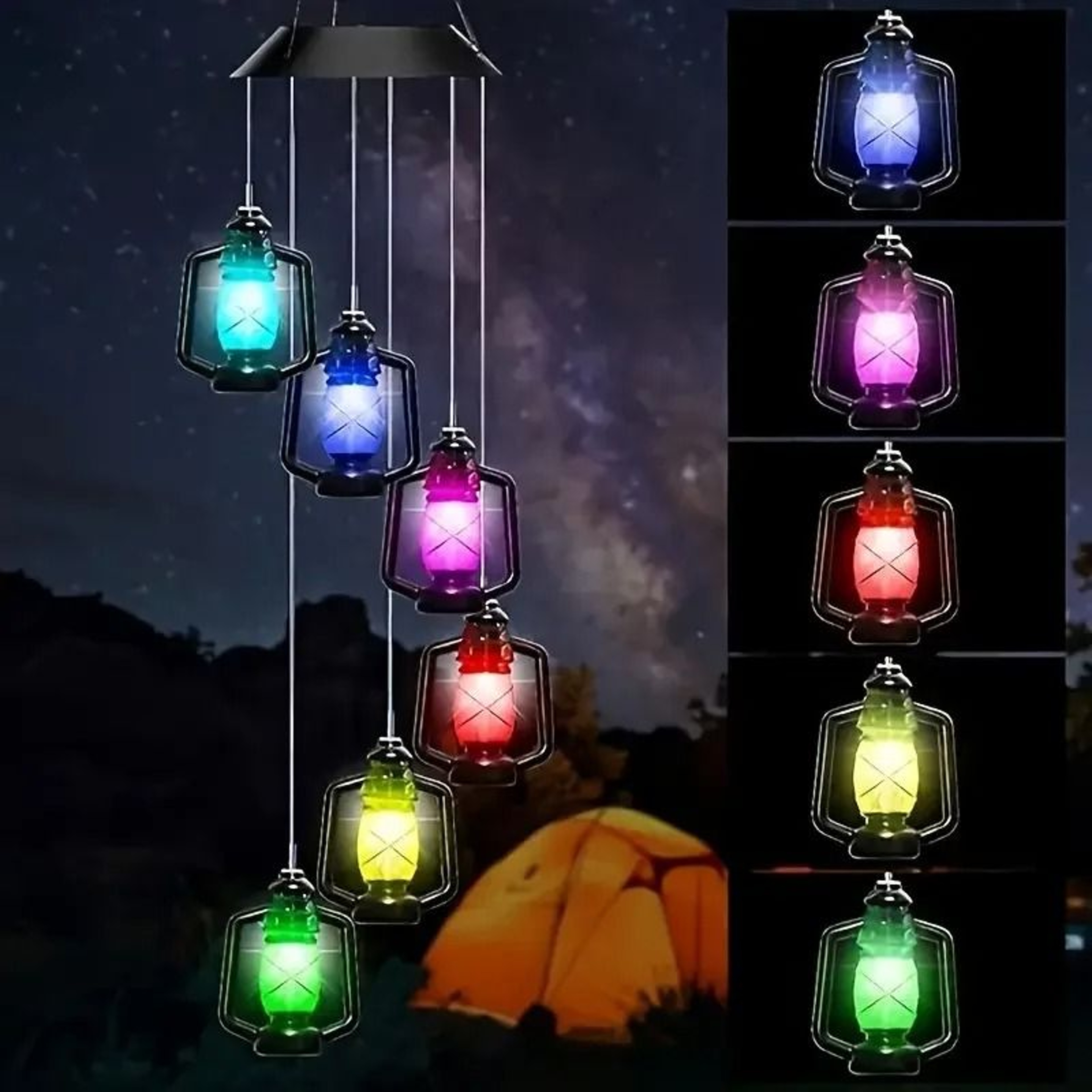 Retro Solar Wind Chime Lantern ColorChanging Hanging Garden Light 4