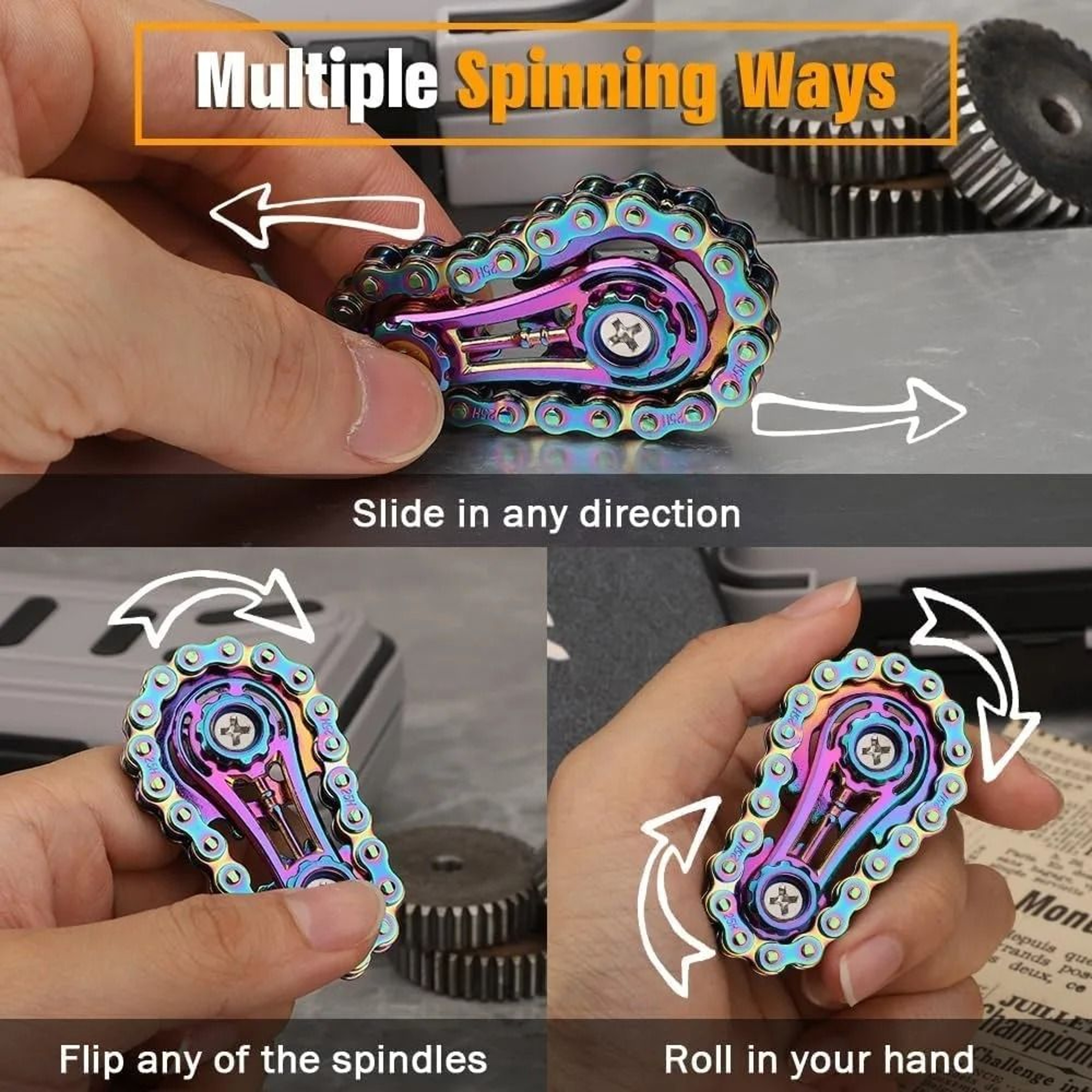 Metal Bike Chain Fidget Toy Pocket EDC Sensory Finger Spinner 5