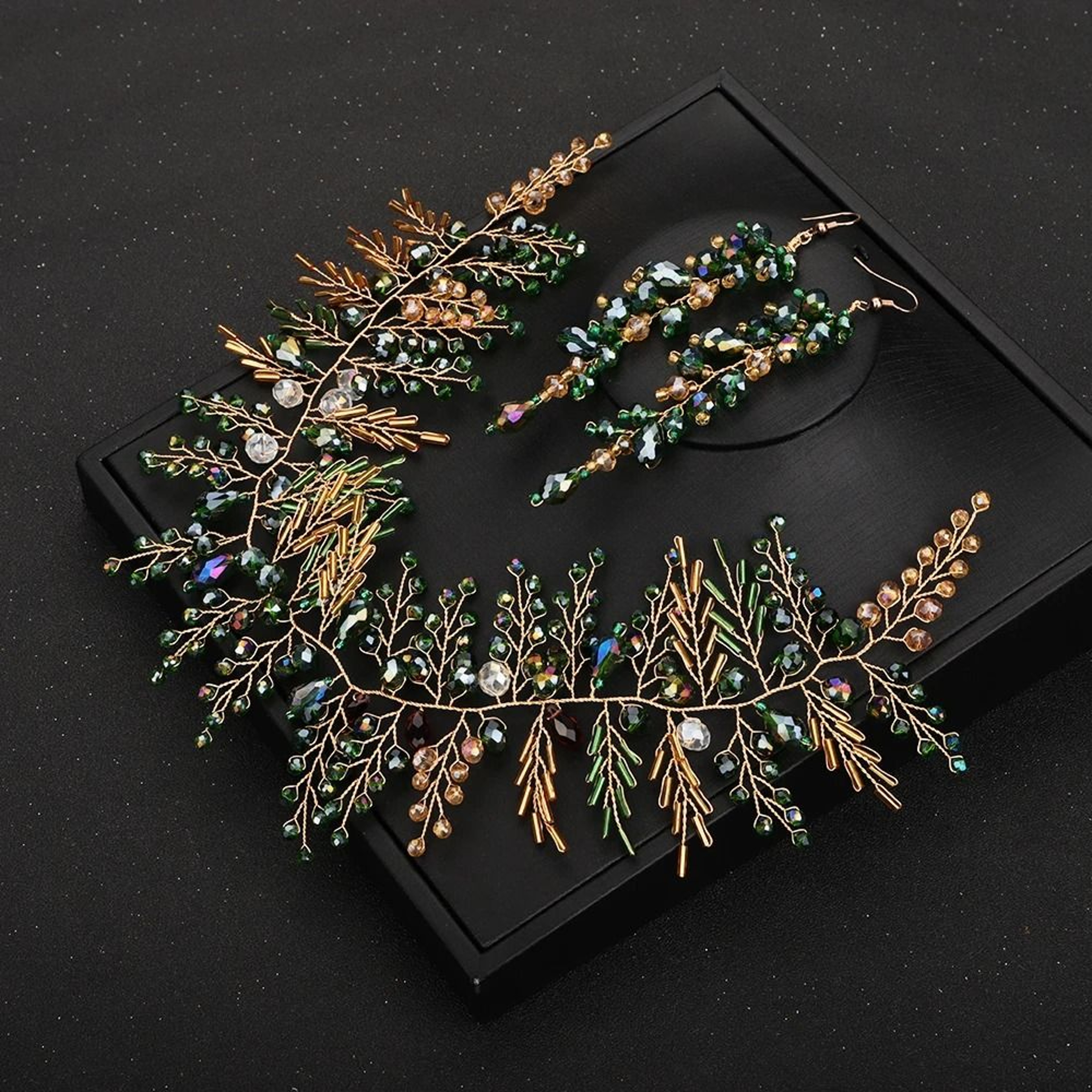 Boho Green Vine Bridal Headband Crystal Wedding Hair Accessory For Brides 3