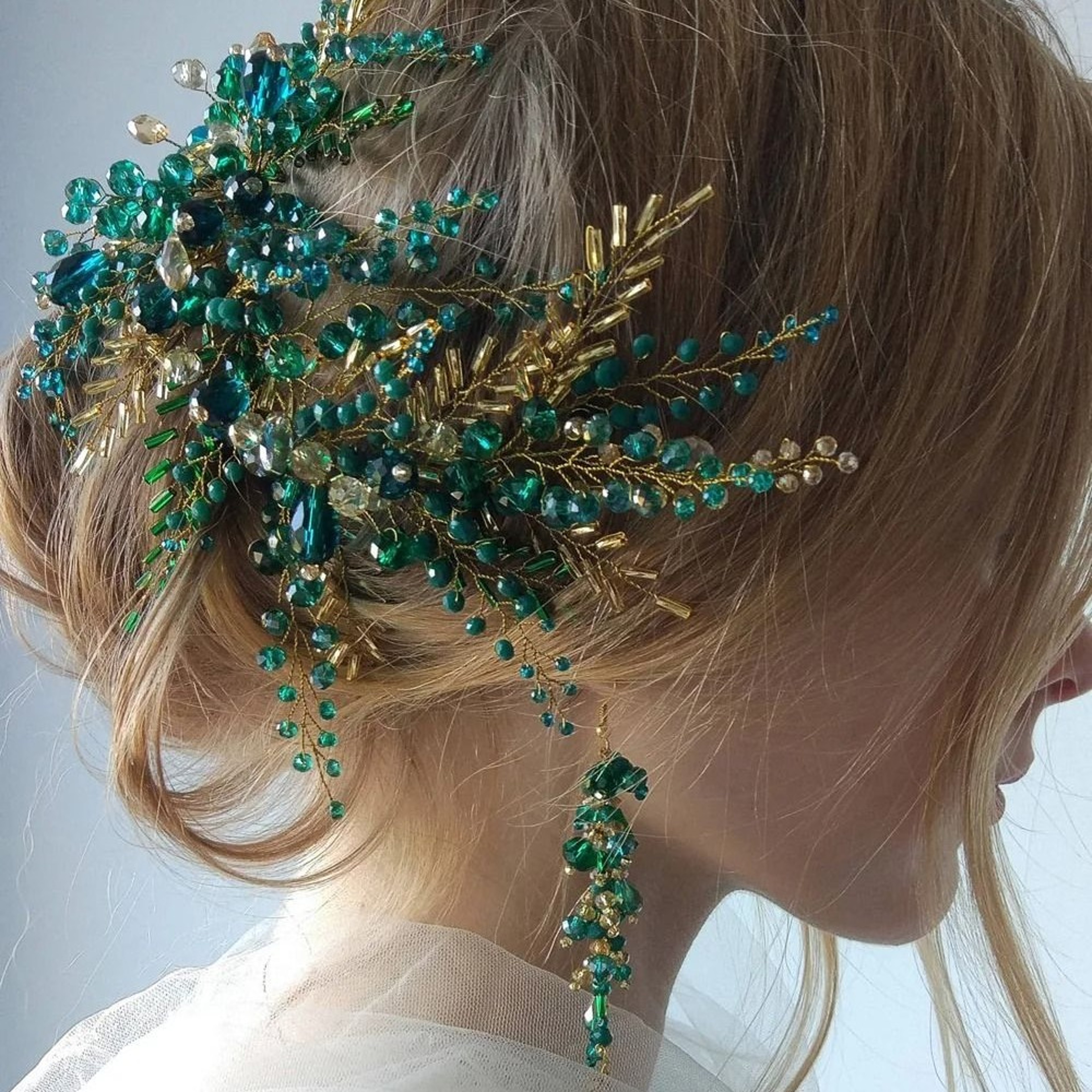 Boho Green Vine Bridal Headband Crystal Wedding Hair Accessory For Brides 7jpg
