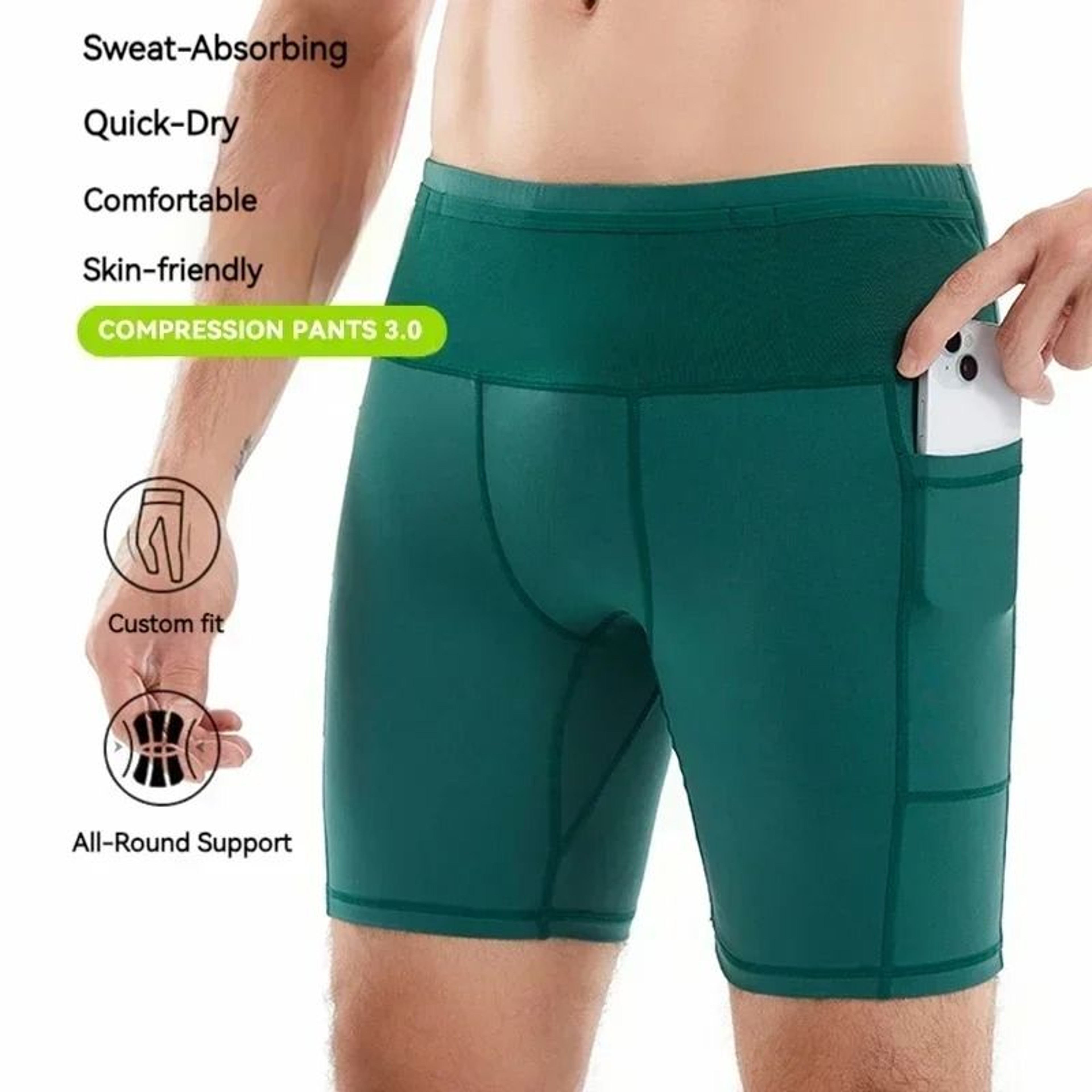 Mens Compression Running Shorts 30 QuickDry MultiPocket Training Tights 7