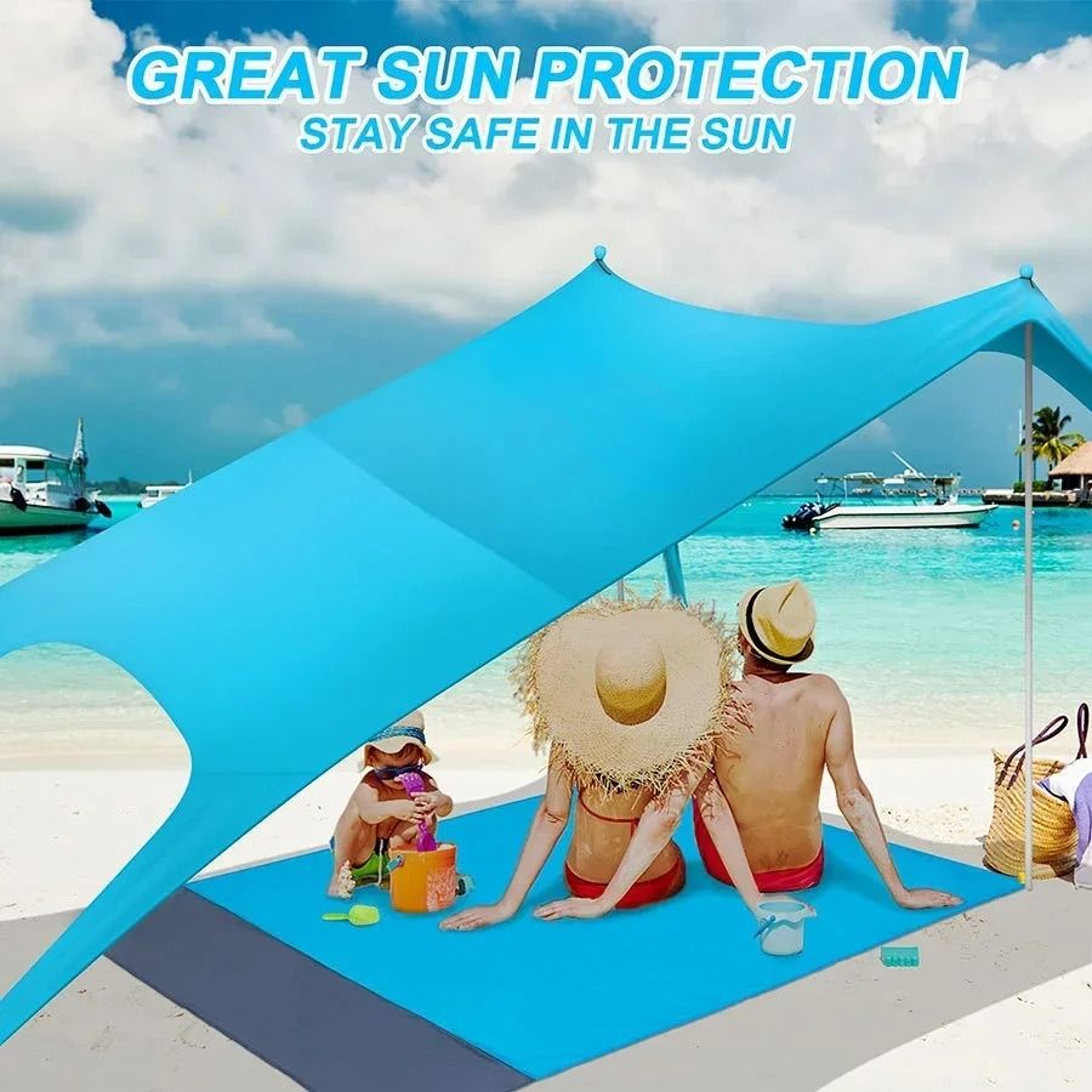 Portable Beach Sun Shade Canopy Windproof UV Protection Camping Awning 7