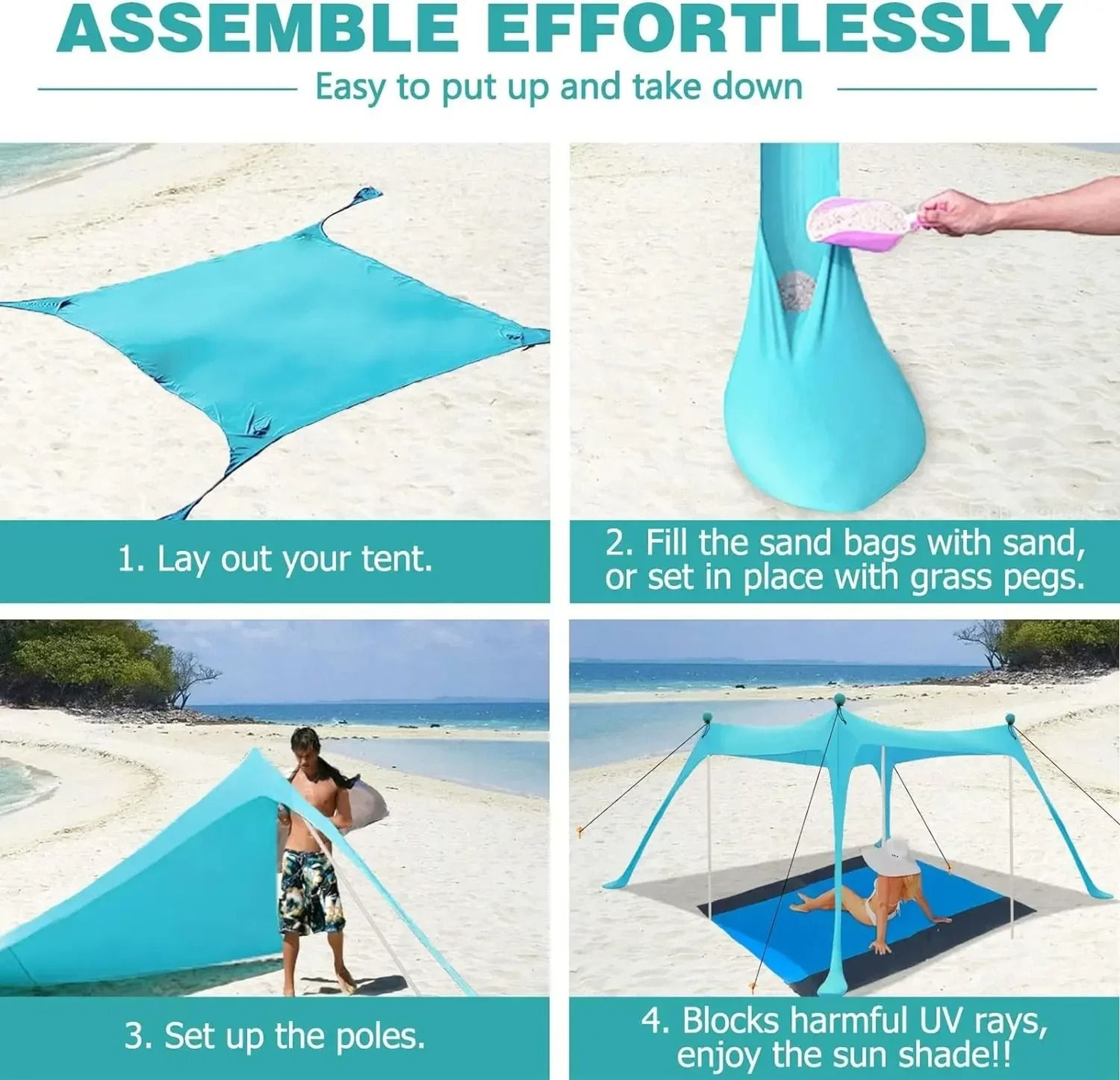 Portable Beach Sun Shade Canopy Windproof UV Protection Camping Awning 6