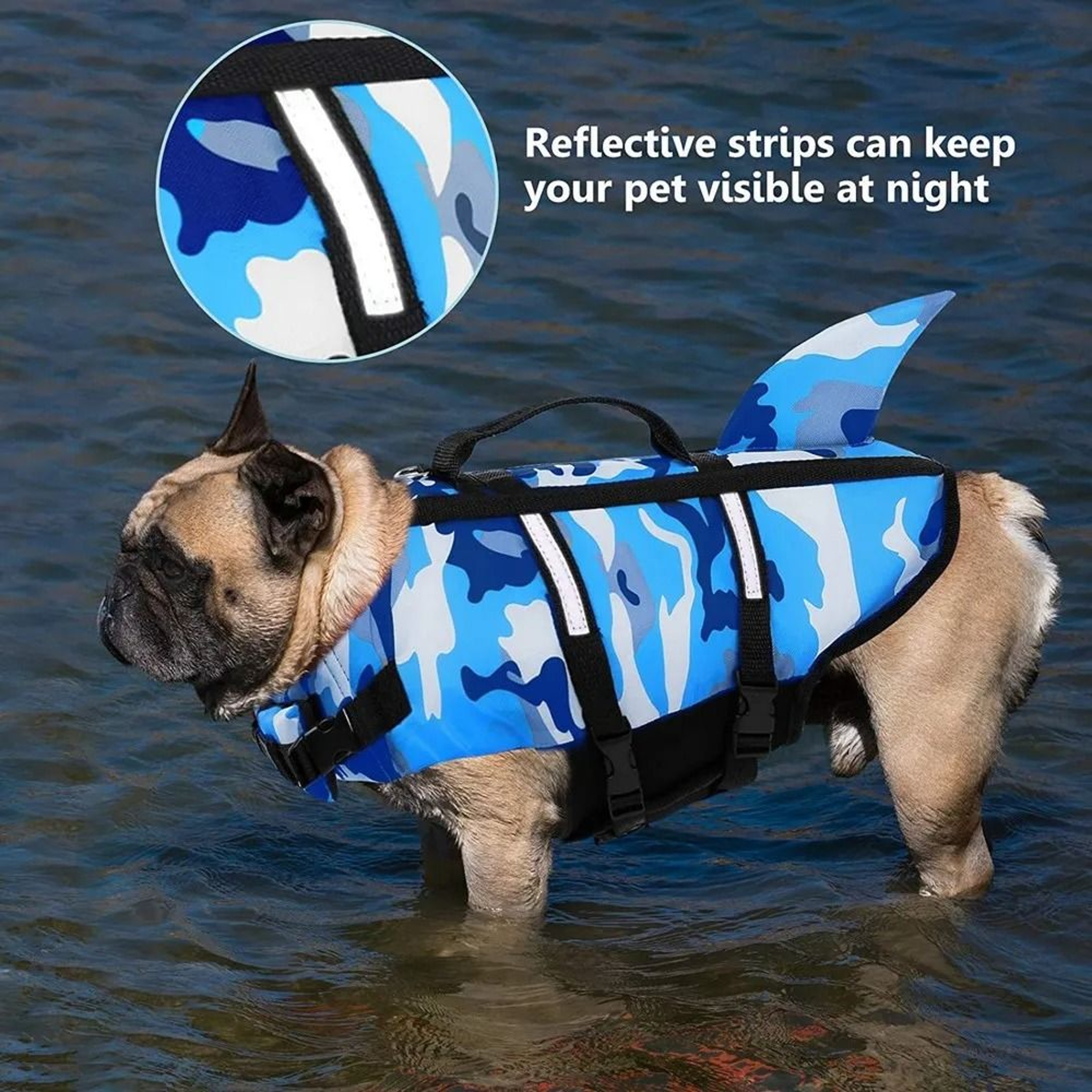 Camouflage Shark Dog Life Jacket Adjustable Swim Vest With Rescue Handle 6