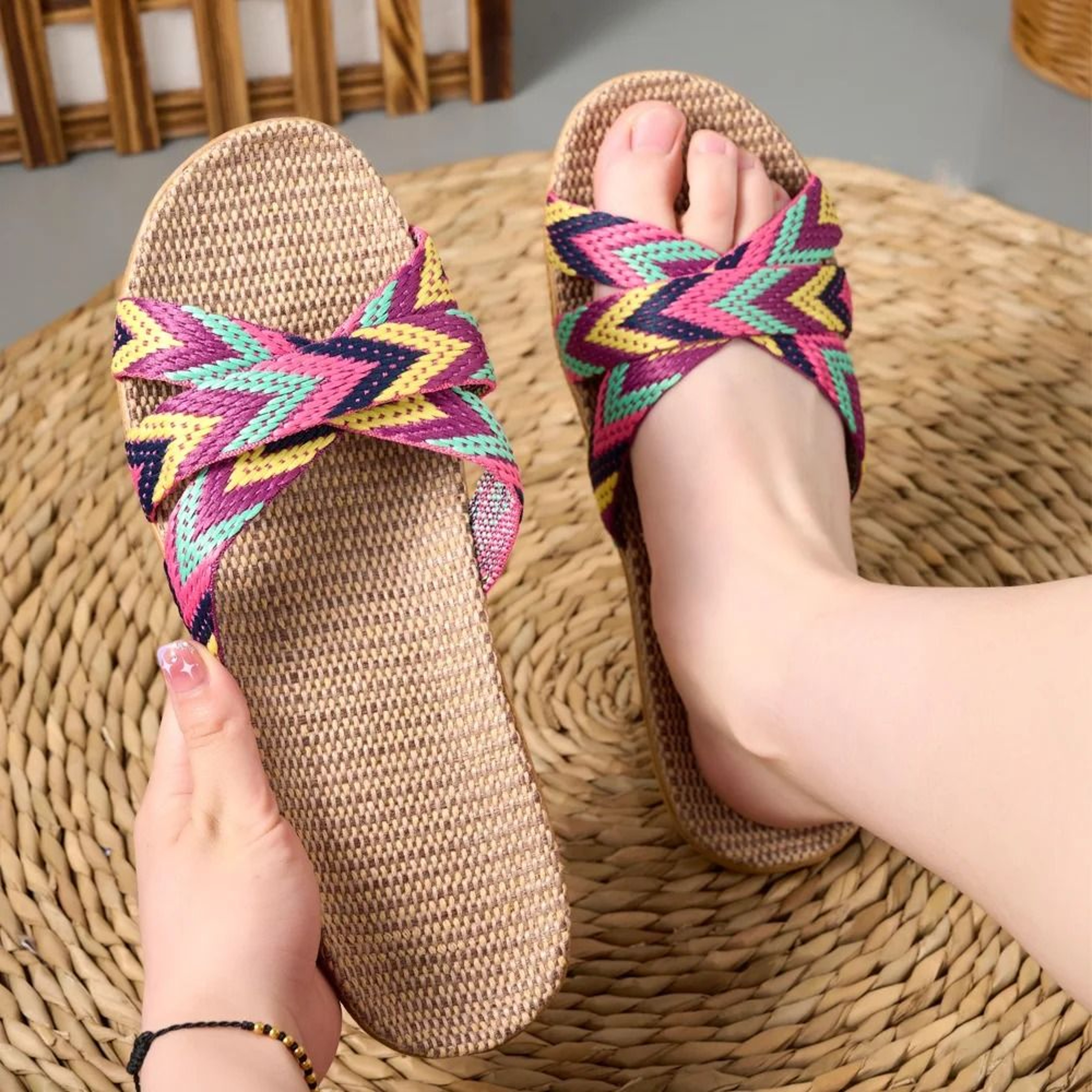 Lightweight Linen House Slippers Breathable NonSlip Indoor Couple Shoes 9