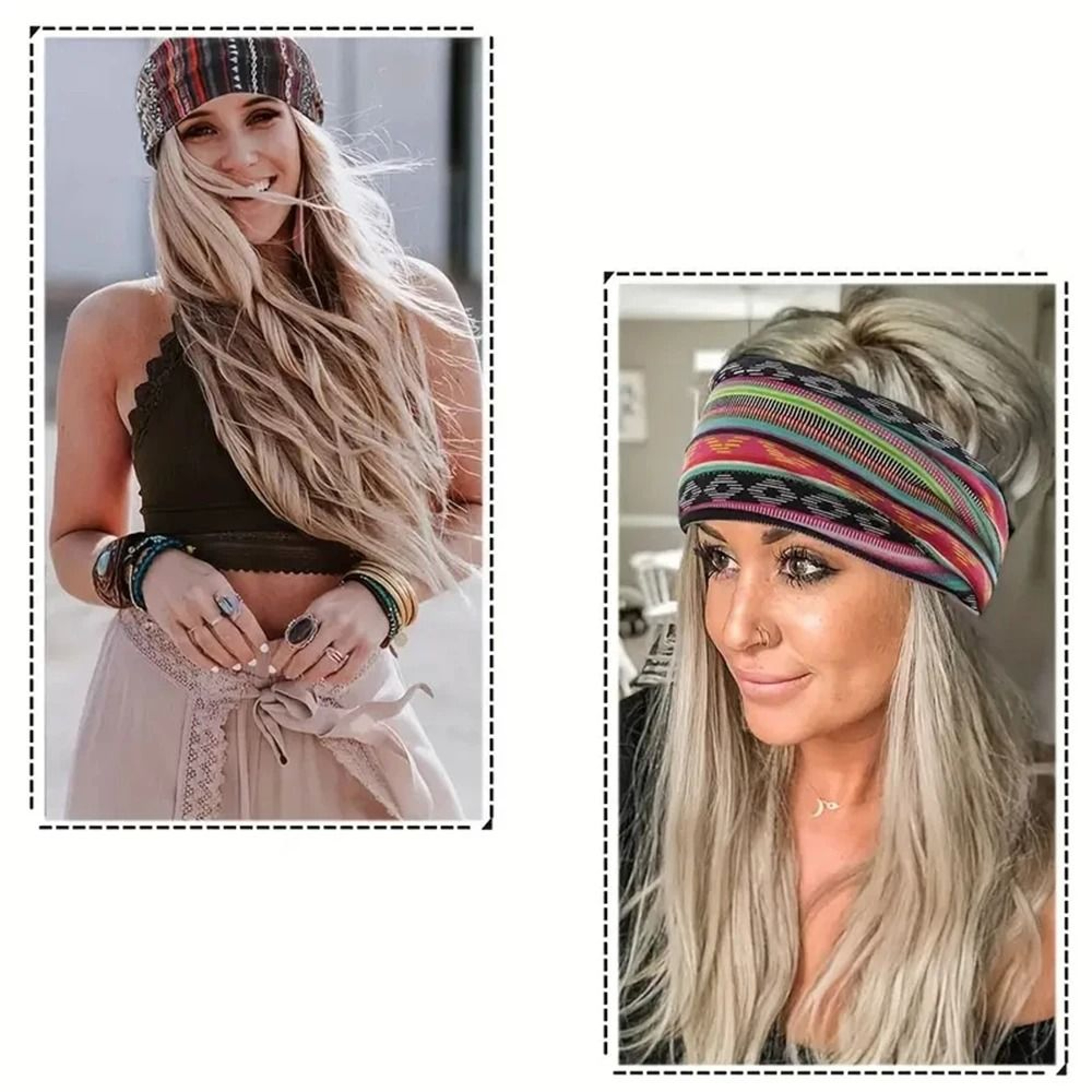 Womens Bohemian Headband Breathable Wide Elastic Cotton Headscarf 5