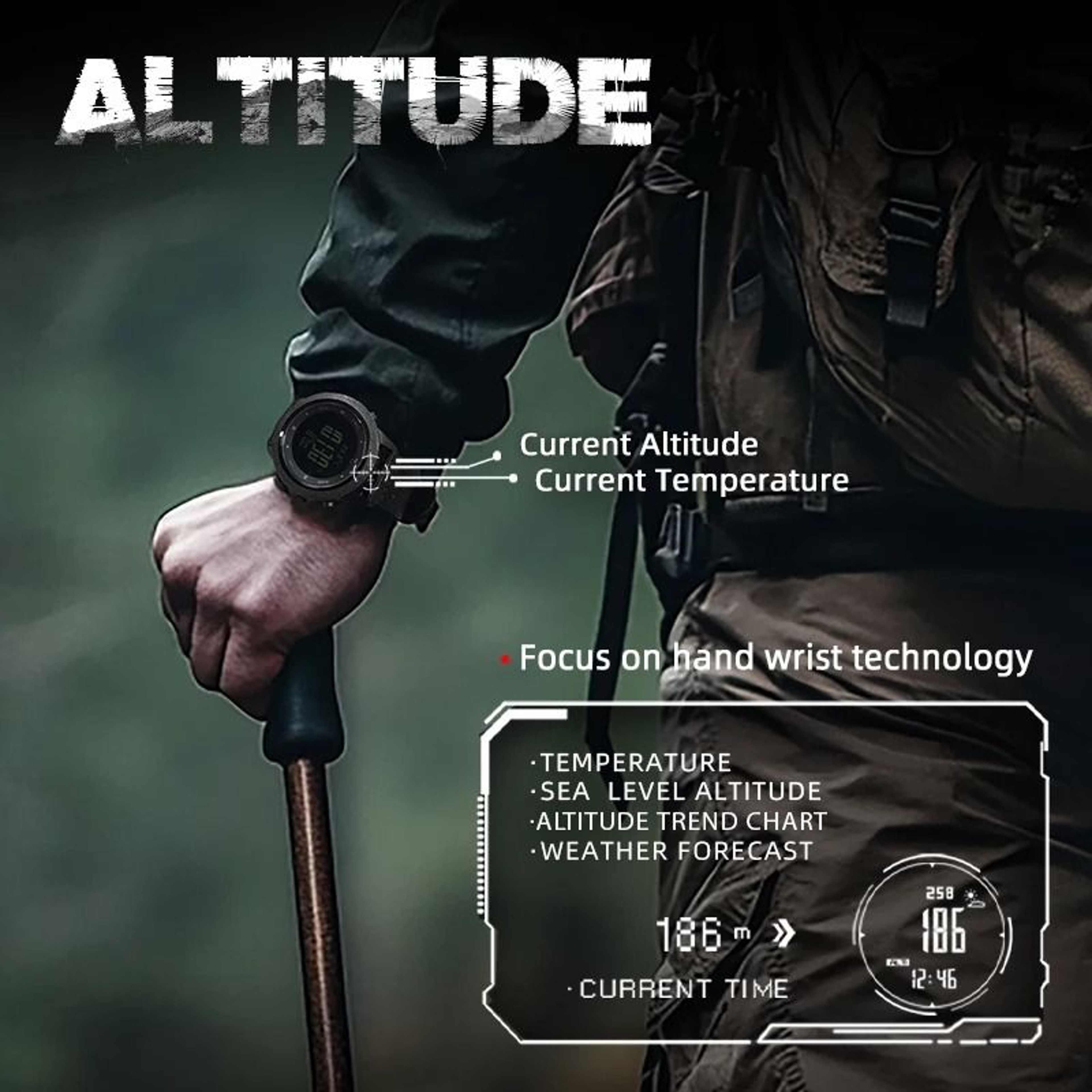 Mens Outdoor Digital Watch Altimeter Barometer Compass 50M Waterproof Sports Watch 4