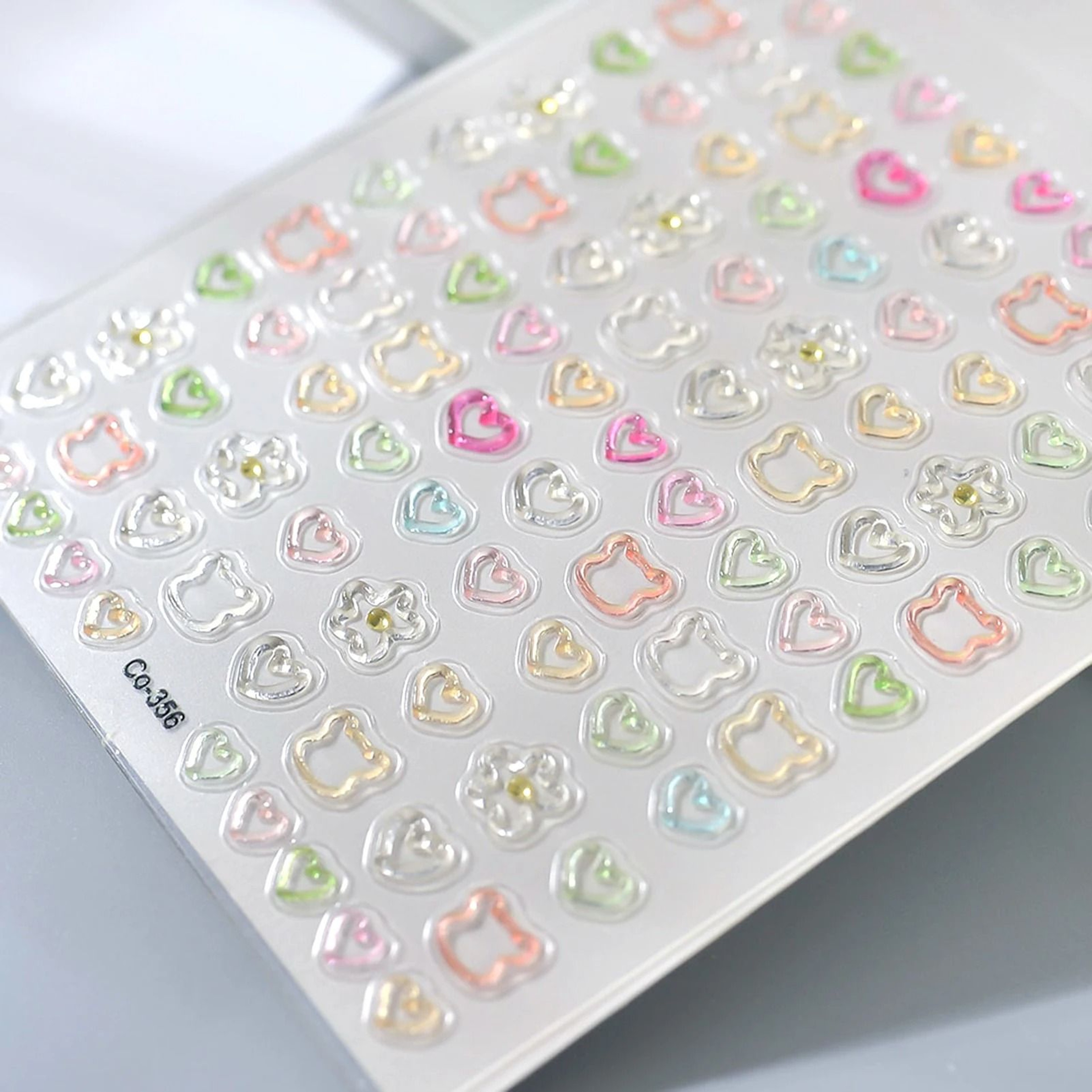 3D Embossed Nail Stickers Cute Bear Heart Flower Self Adhesive Decals 4