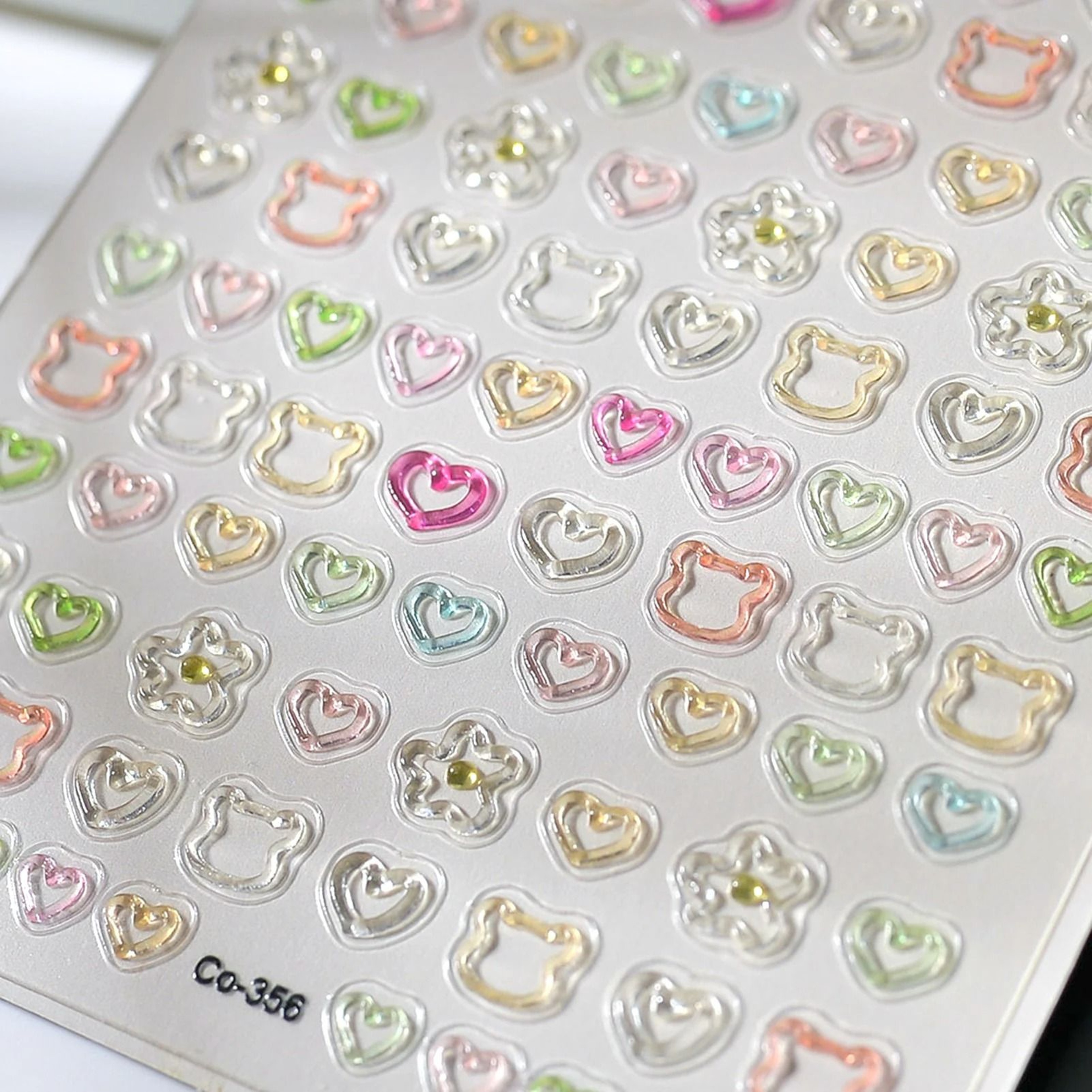 3D Embossed Nail Stickers Cute Bear Heart Flower Self Adhesive Decals 5