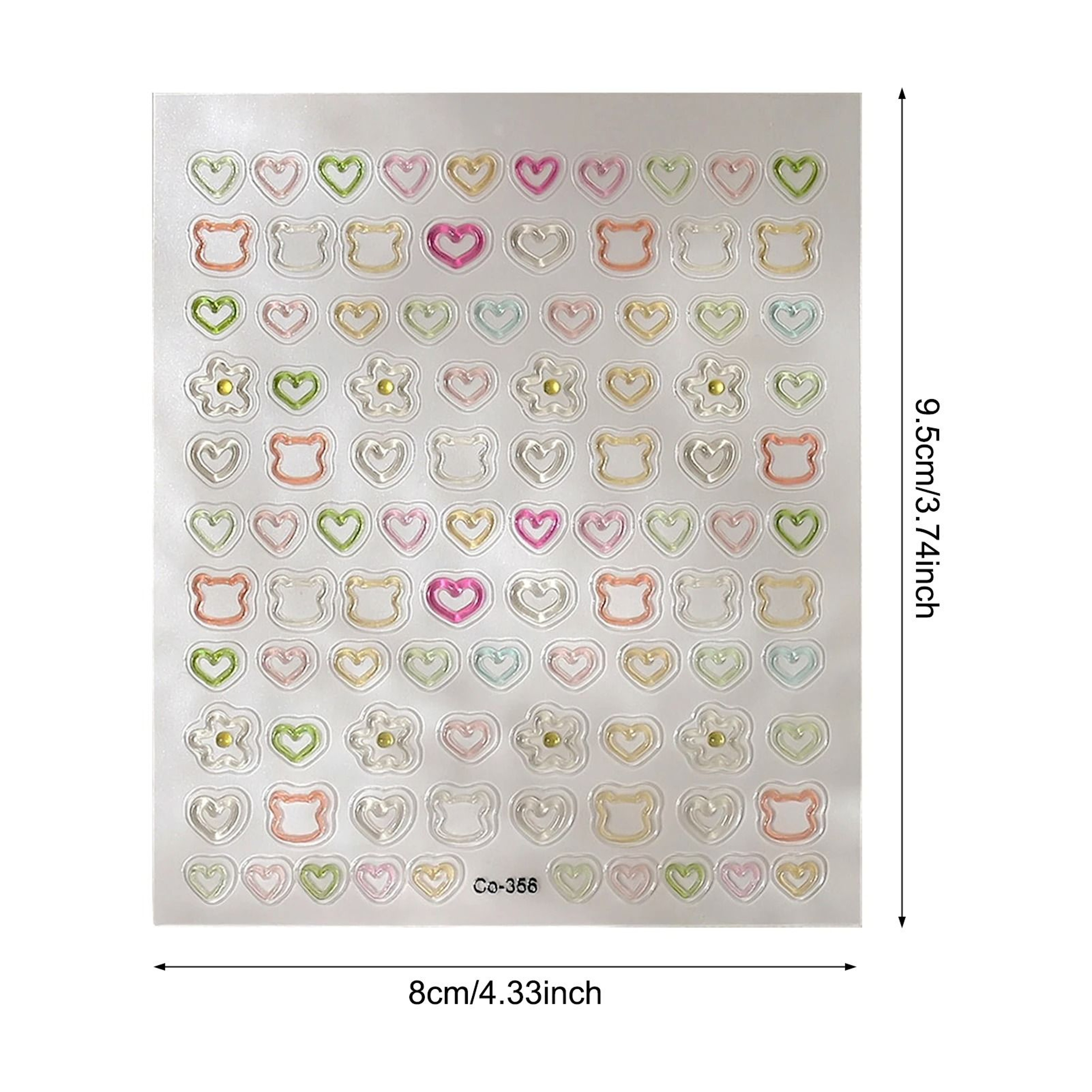 3D Embossed Nail Stickers Cute Bear Heart Flower Self Adhesive Decals 6