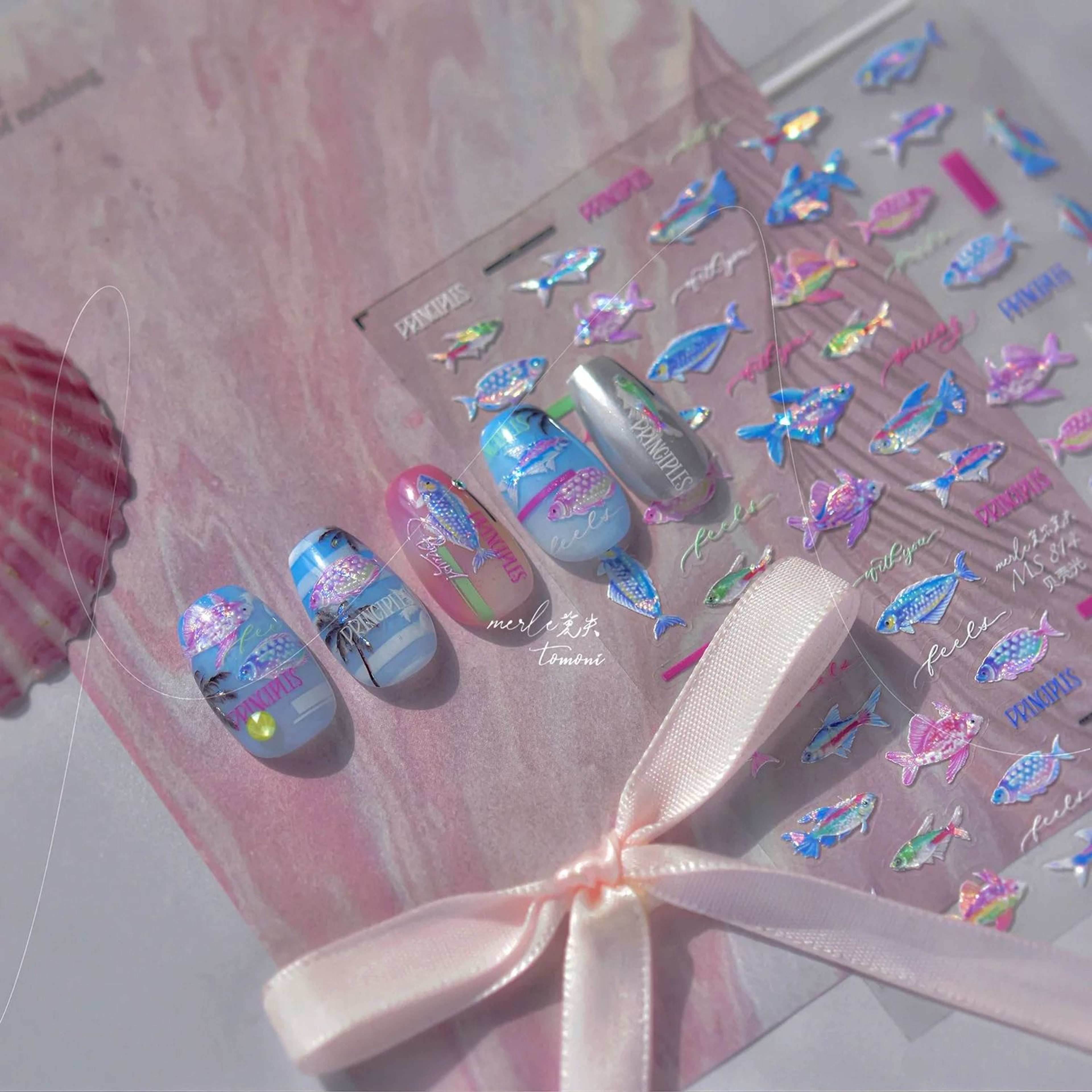 5D Bubble Nail Art Stickers Shell Light Cat Heart Summer Manicure Decals 25