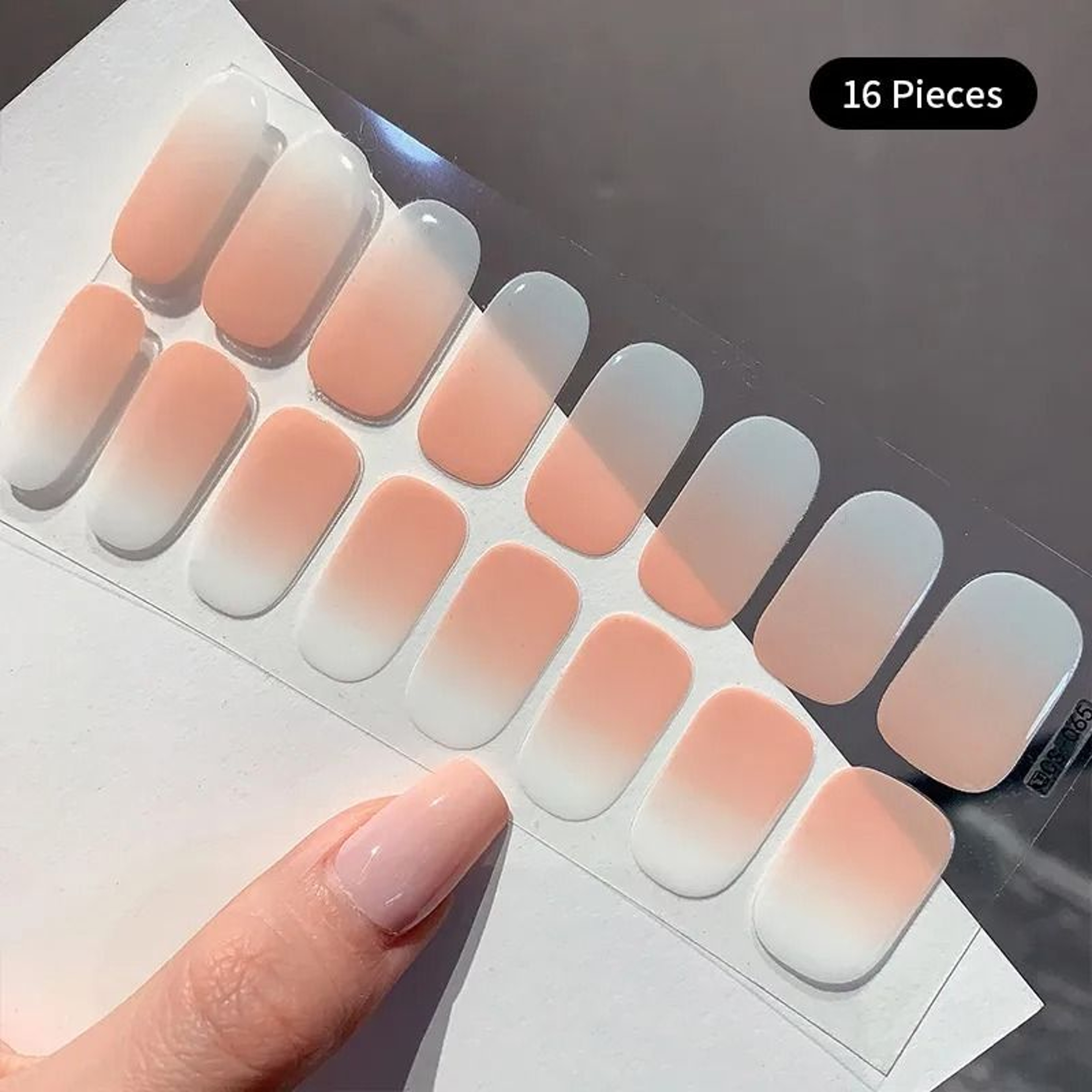 14 Or 16 Tip No UV Gel Nail Wraps Gradient Full Cover Nail Stickers 19