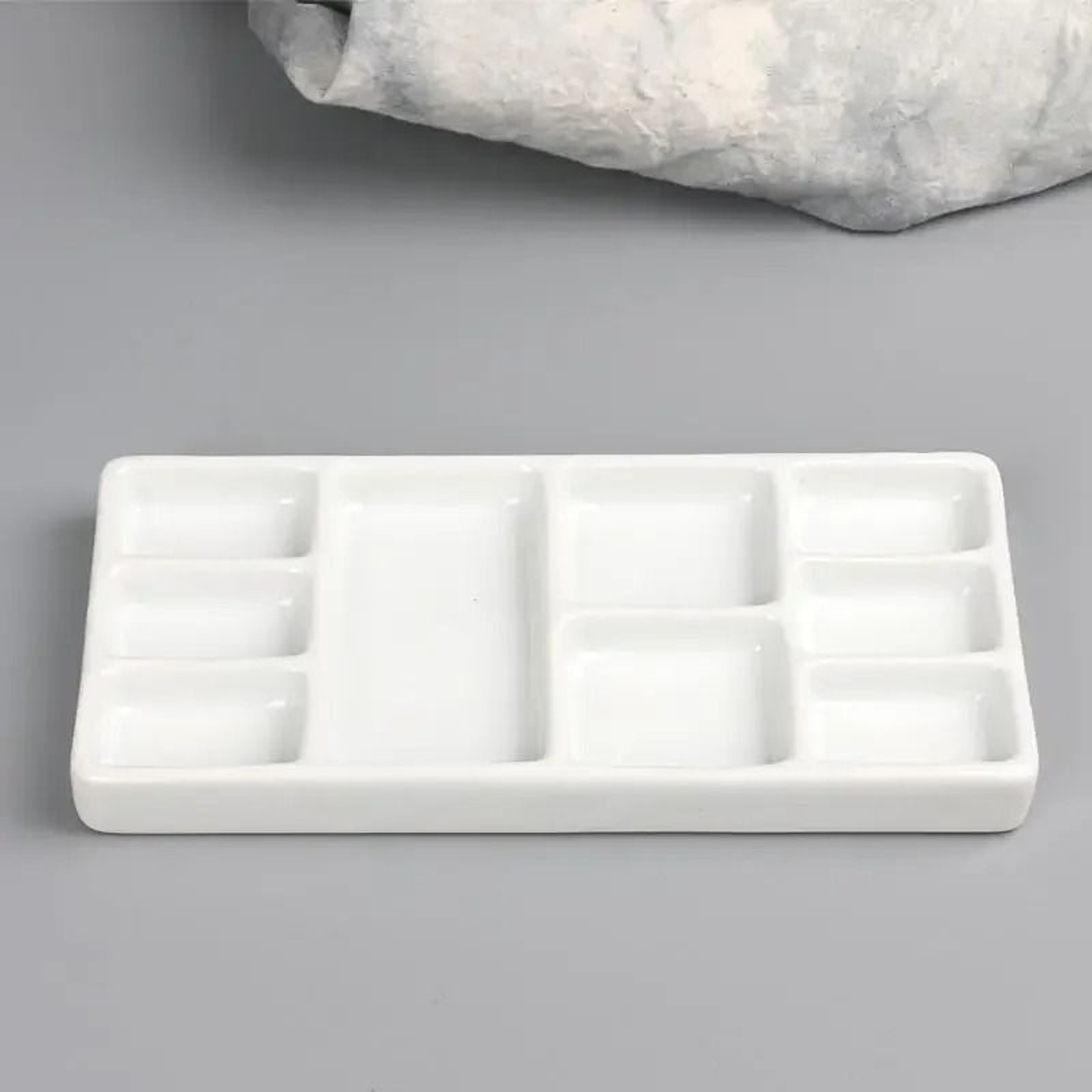 Square Ceramic Watercolor Palette Multi Grid Porcelain Paint Mixing Tray 9