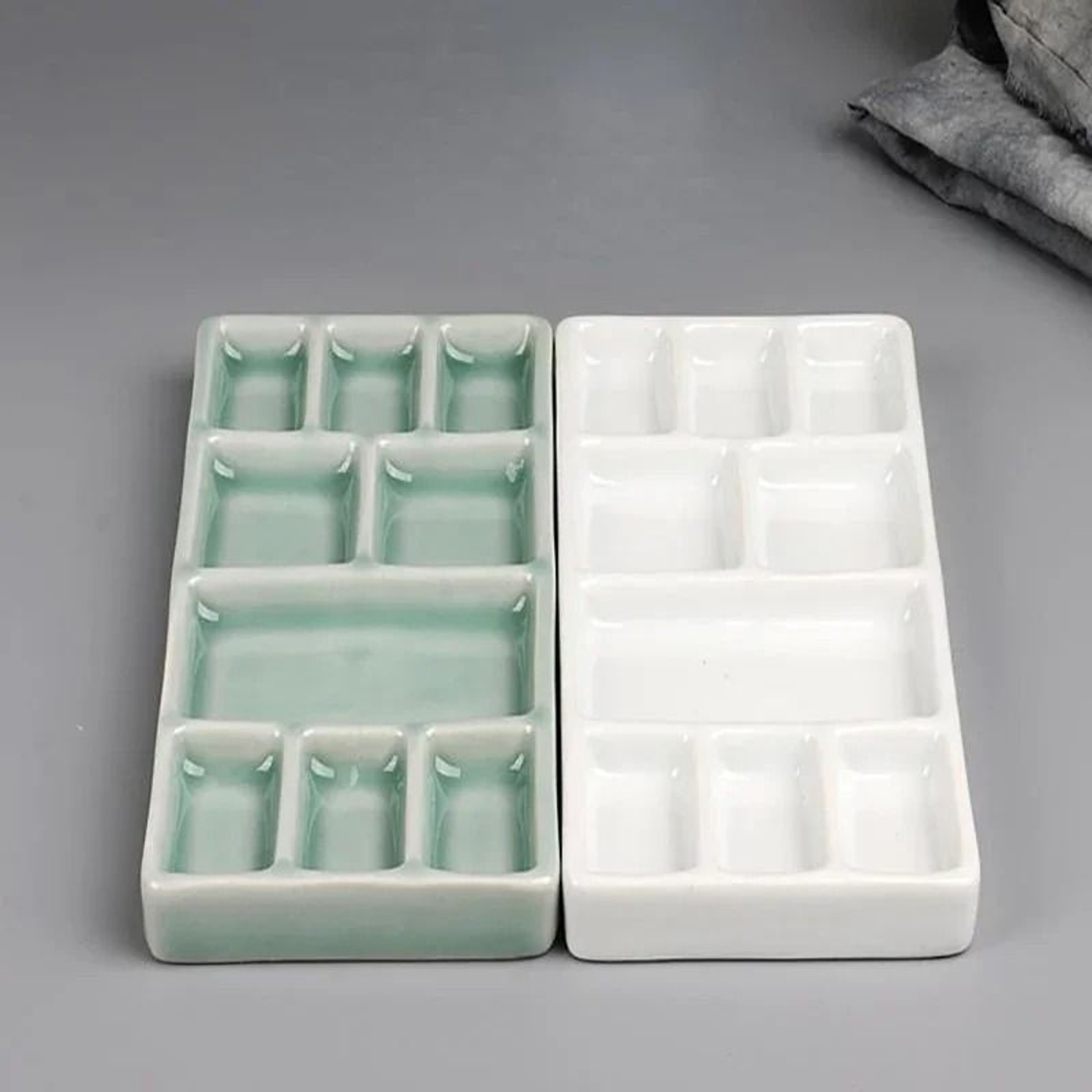 Square Ceramic Watercolor Palette Multi Grid Porcelain Paint Mixing Tray 6