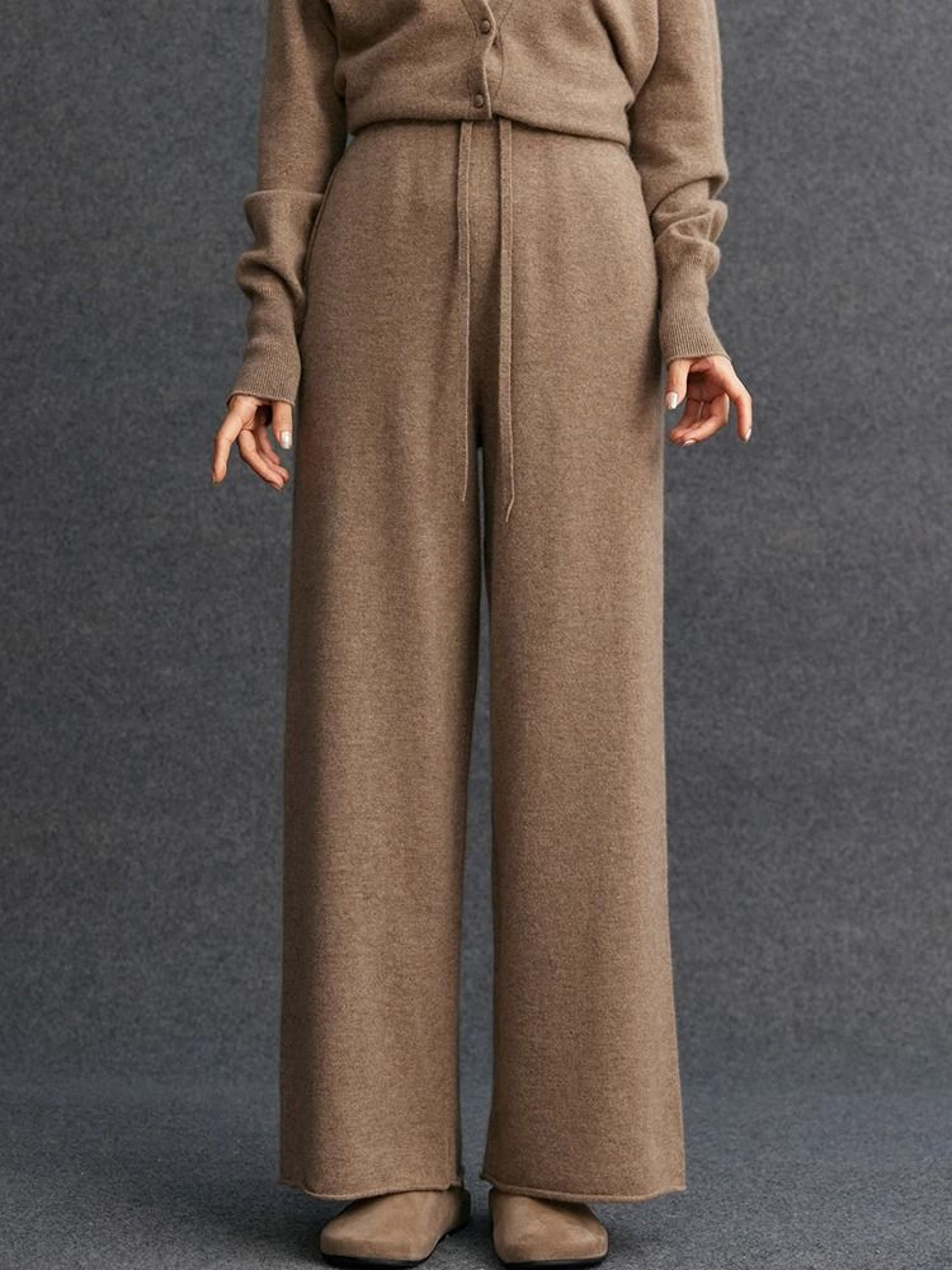Womens Cashmere Straight Leg Pants Warm Knitted Office Lounge Trousers 9