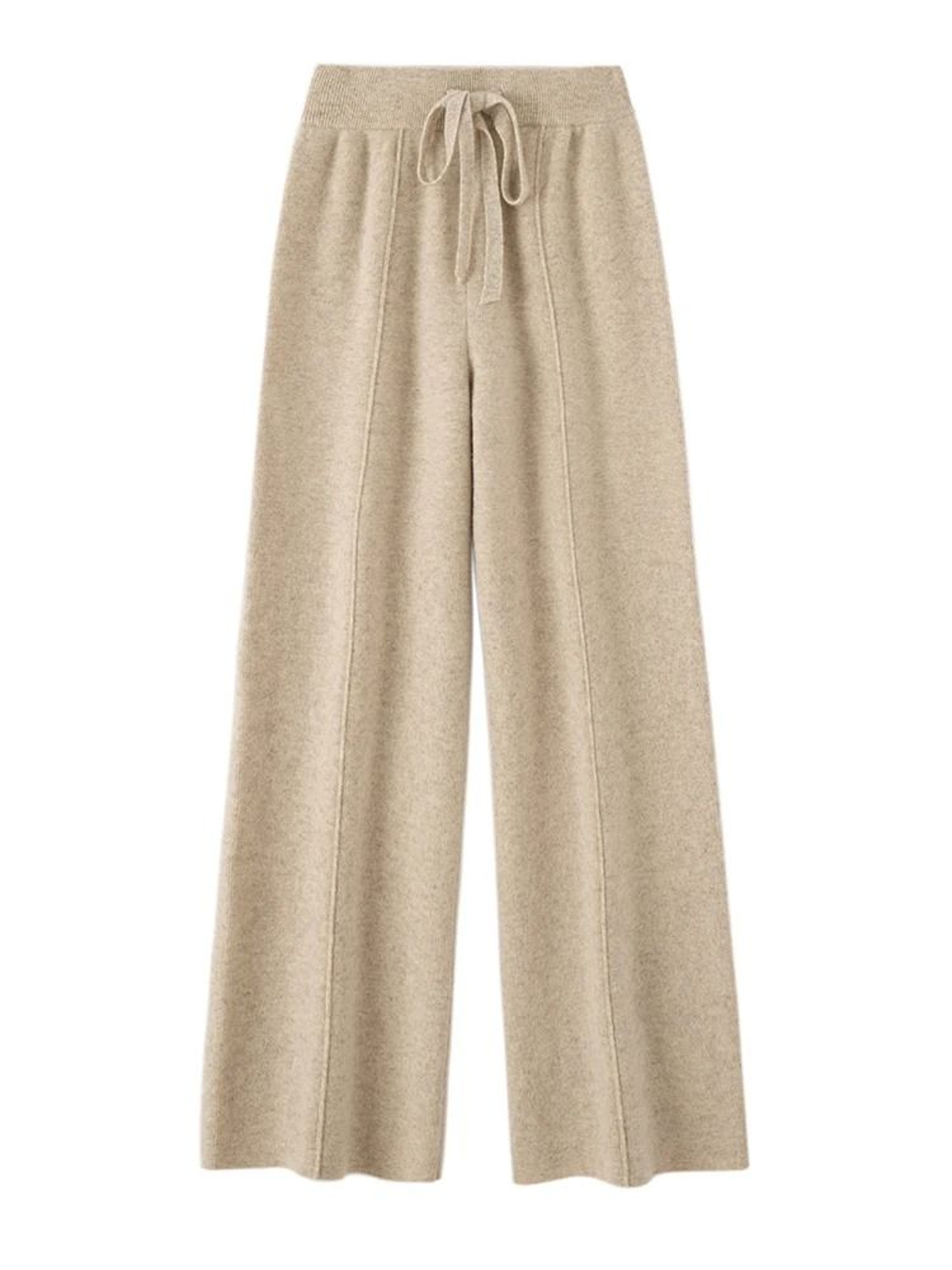 Womens Merino Wool Wide Leg Pants Drawstring Elastic Waist Knit Trousers 3