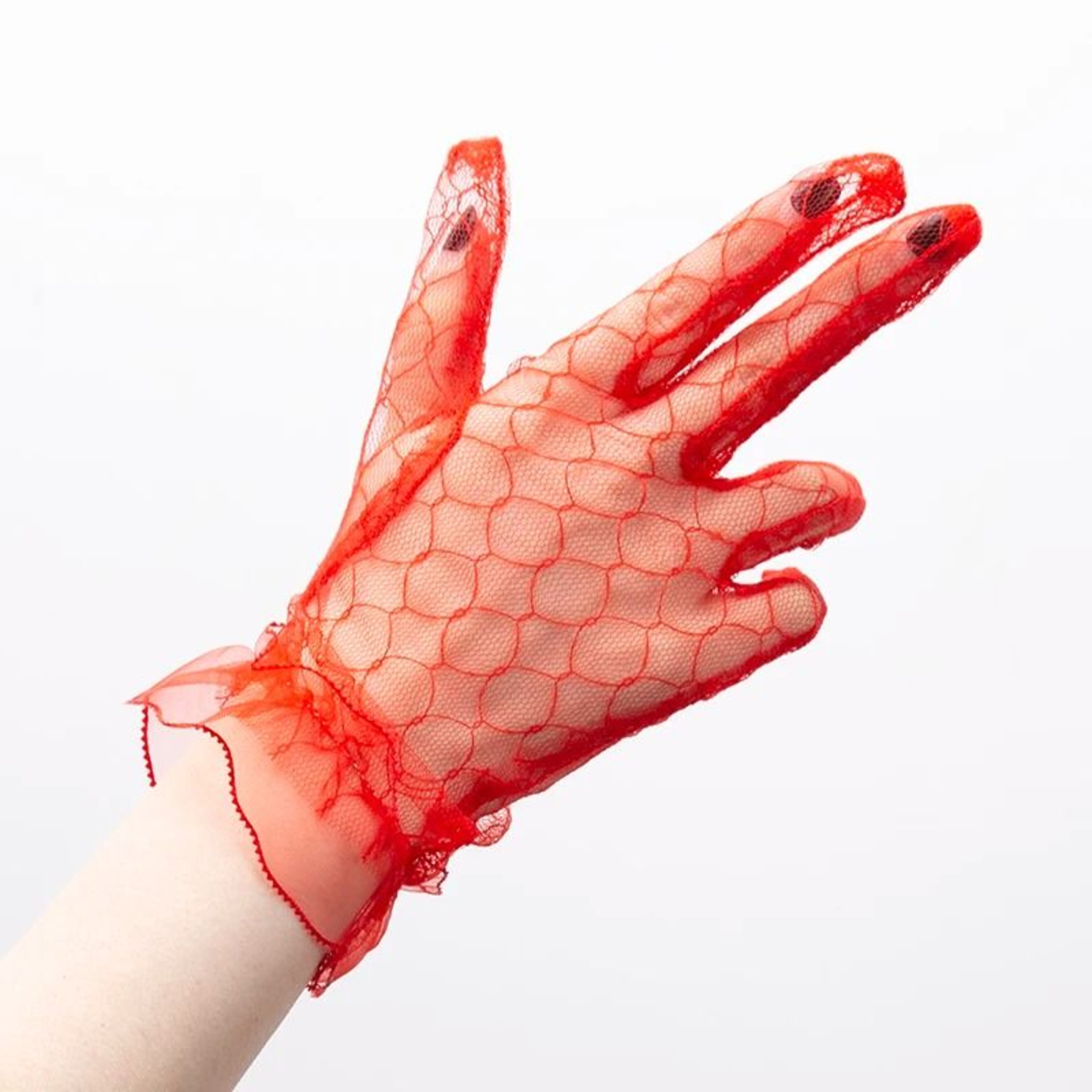Womens Black Lace Mesh Gloves Short Transparent Party Bridal Gloves 3