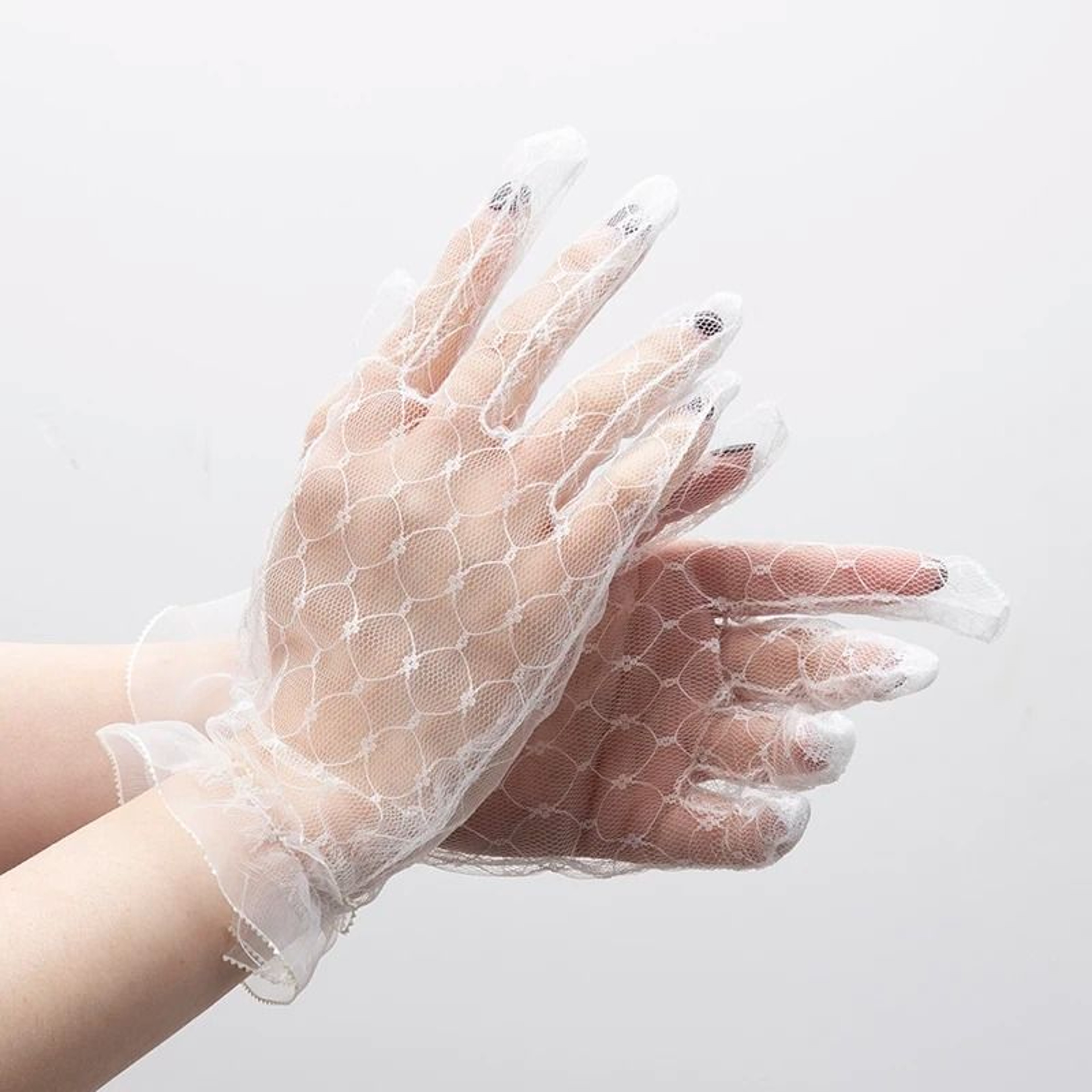 Womens Black Lace Mesh Gloves Short Transparent Party Bridal Gloves 7