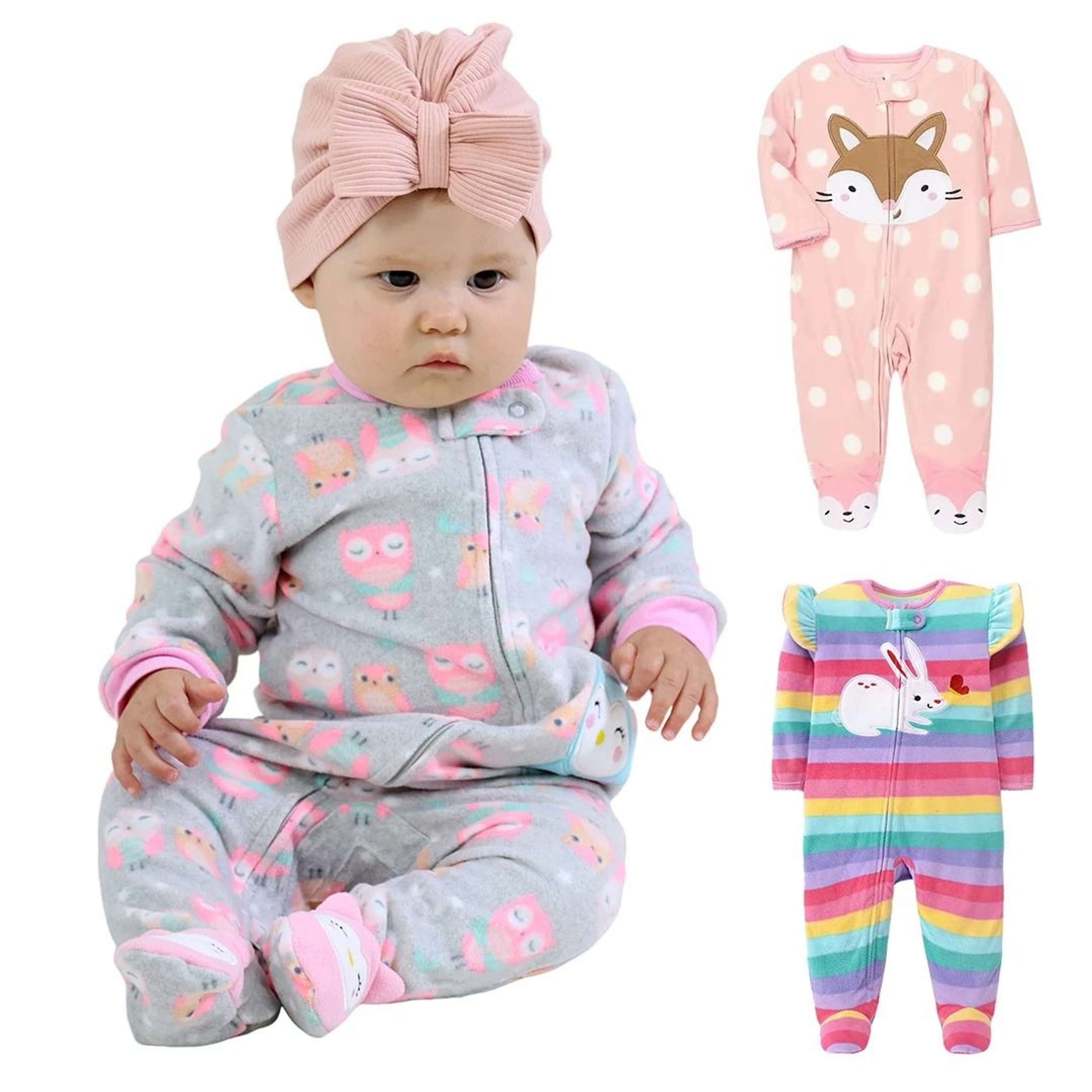 Baby Girl Fleece Zipper Romper Warm Animal Jumpsuit Pajamas 0 To 12 Months 9