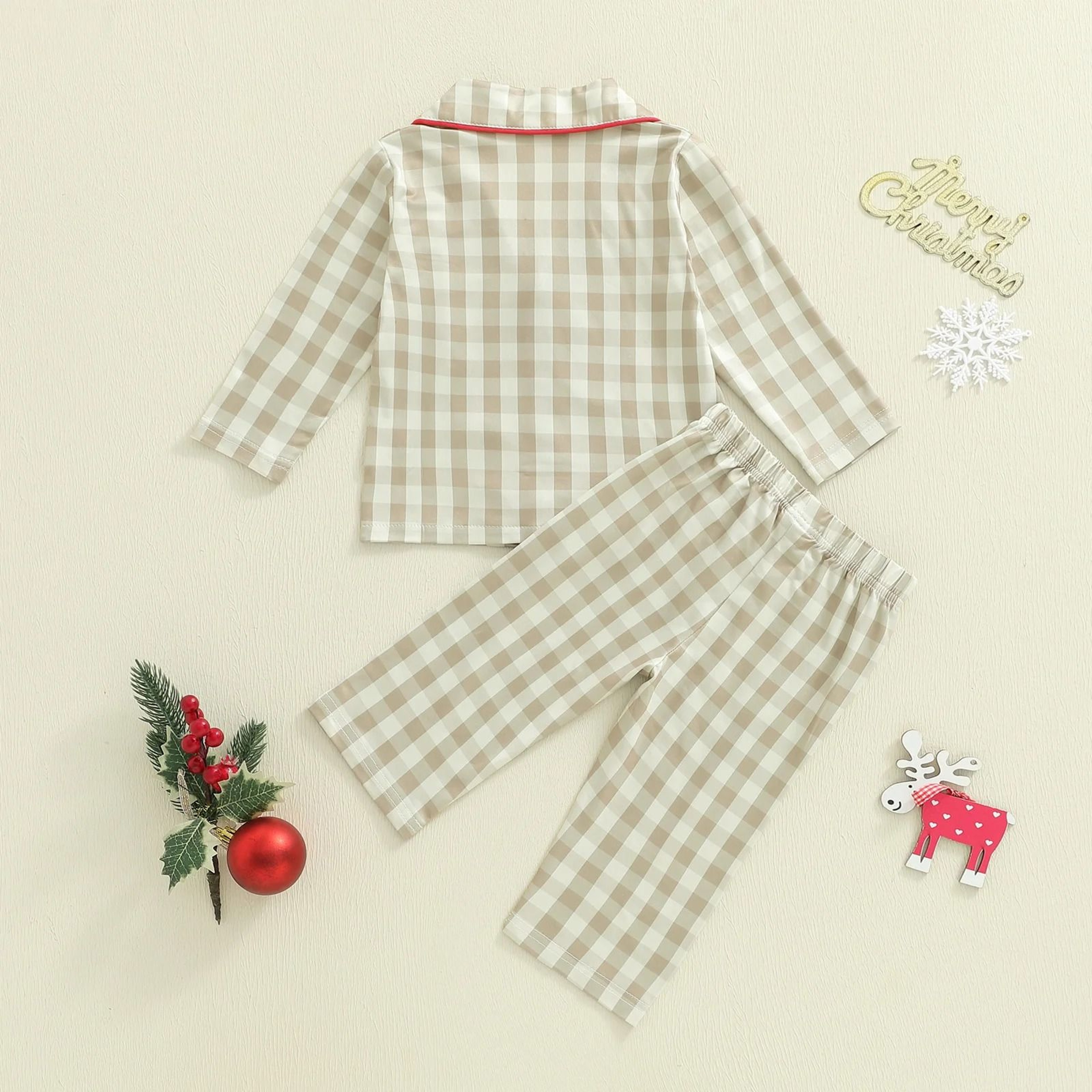 Baby Christmas Plaid Pajama Set Gingerbread Embroidery 2 Piece Sleepwear 1