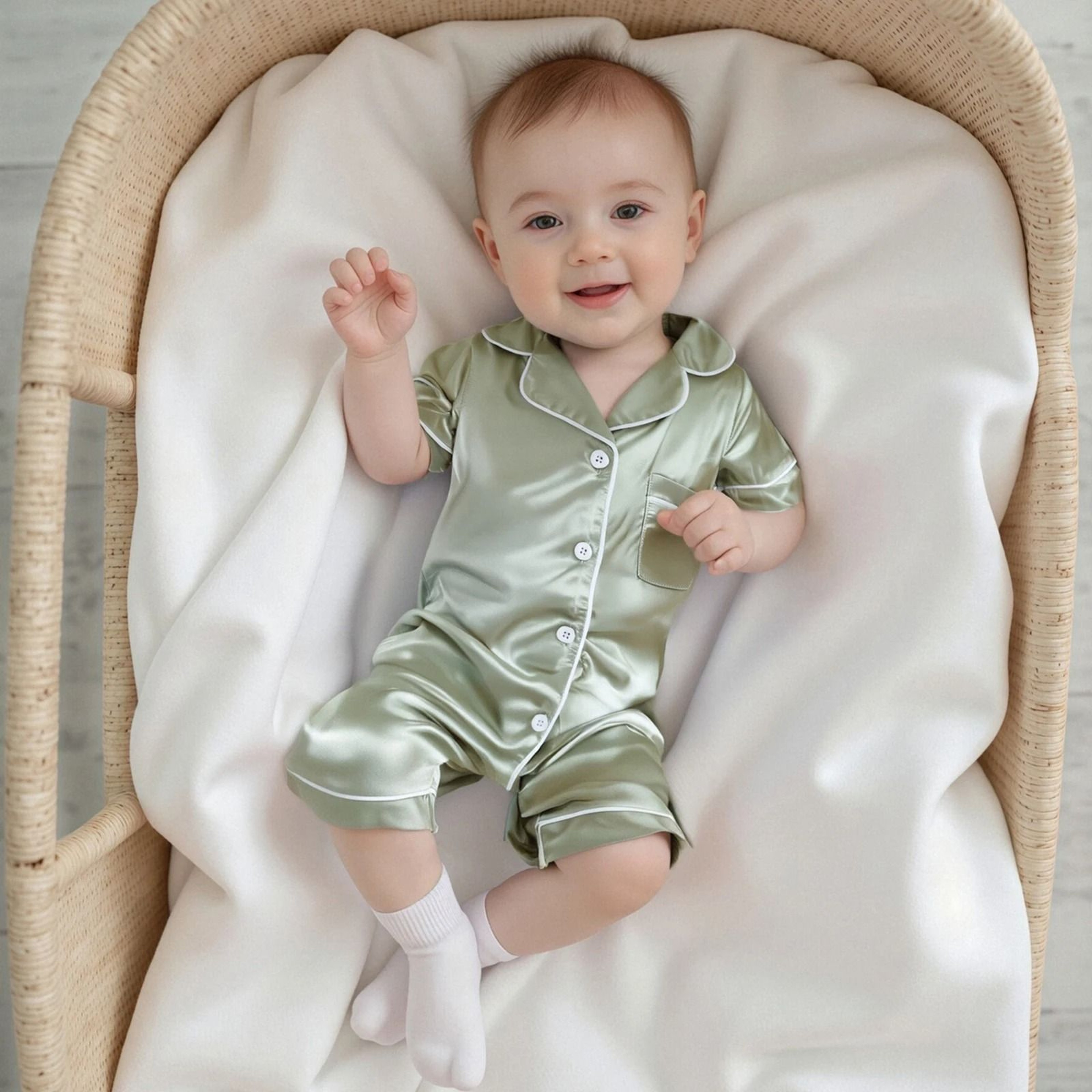Baby Satin Short Sleeve Romper Turn Down Collar Summer Newborn Jumpsuit 0