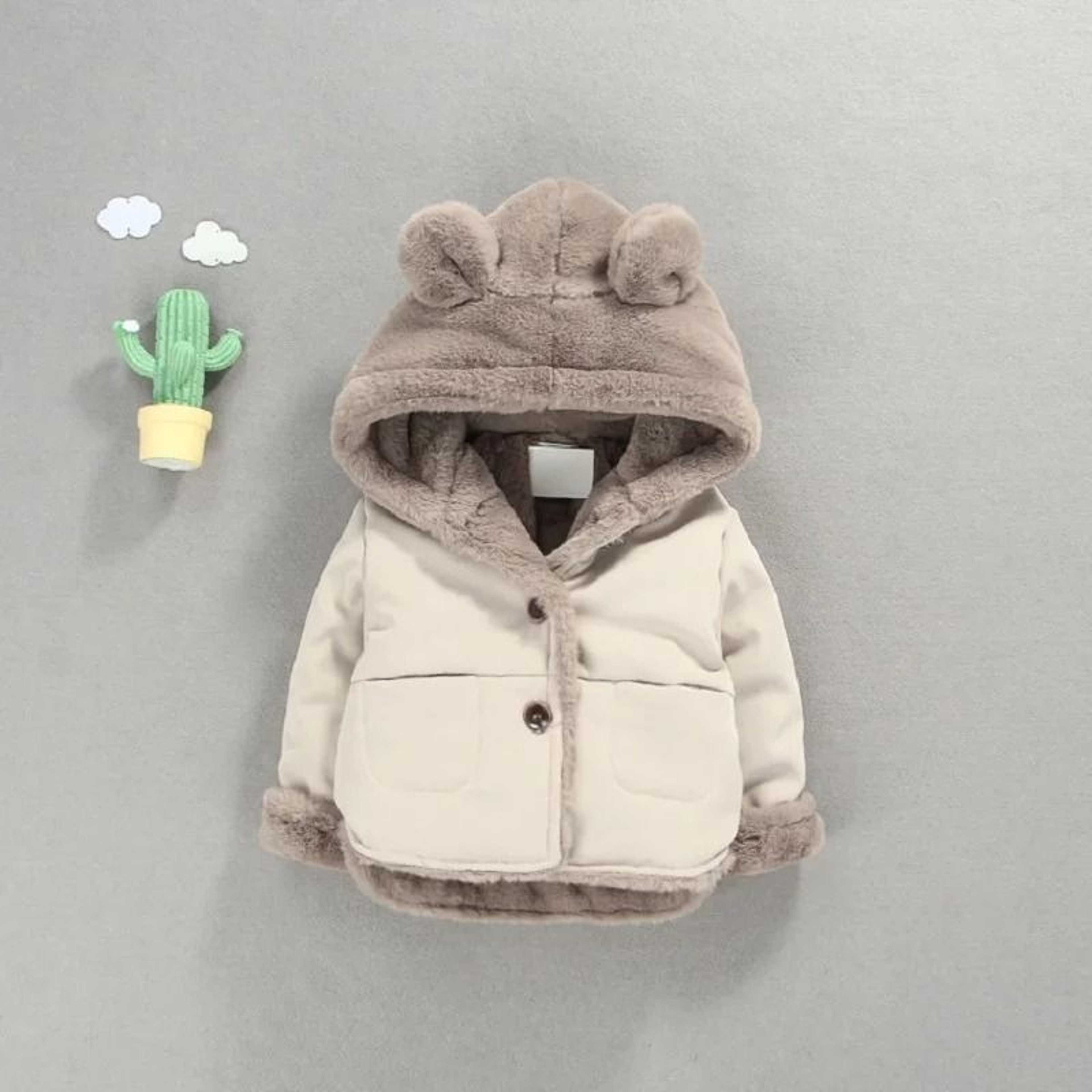 Baby Warm Fleece Hooded Jacket Cartoon Plus Velvet Toddler Winter Coat 0