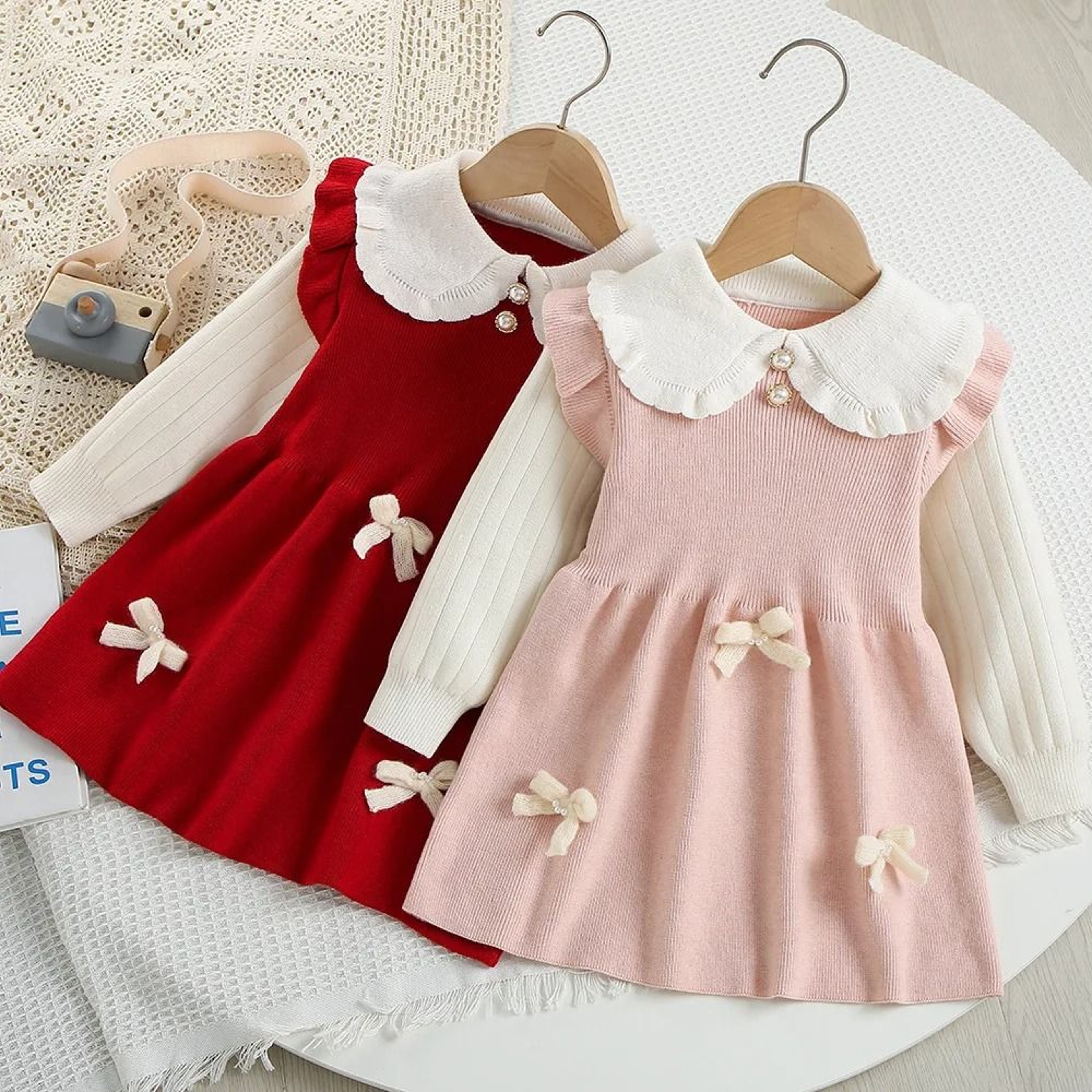 Toddler Girl Princess Sweater Dress With 3D Teddy Bear Bow 10