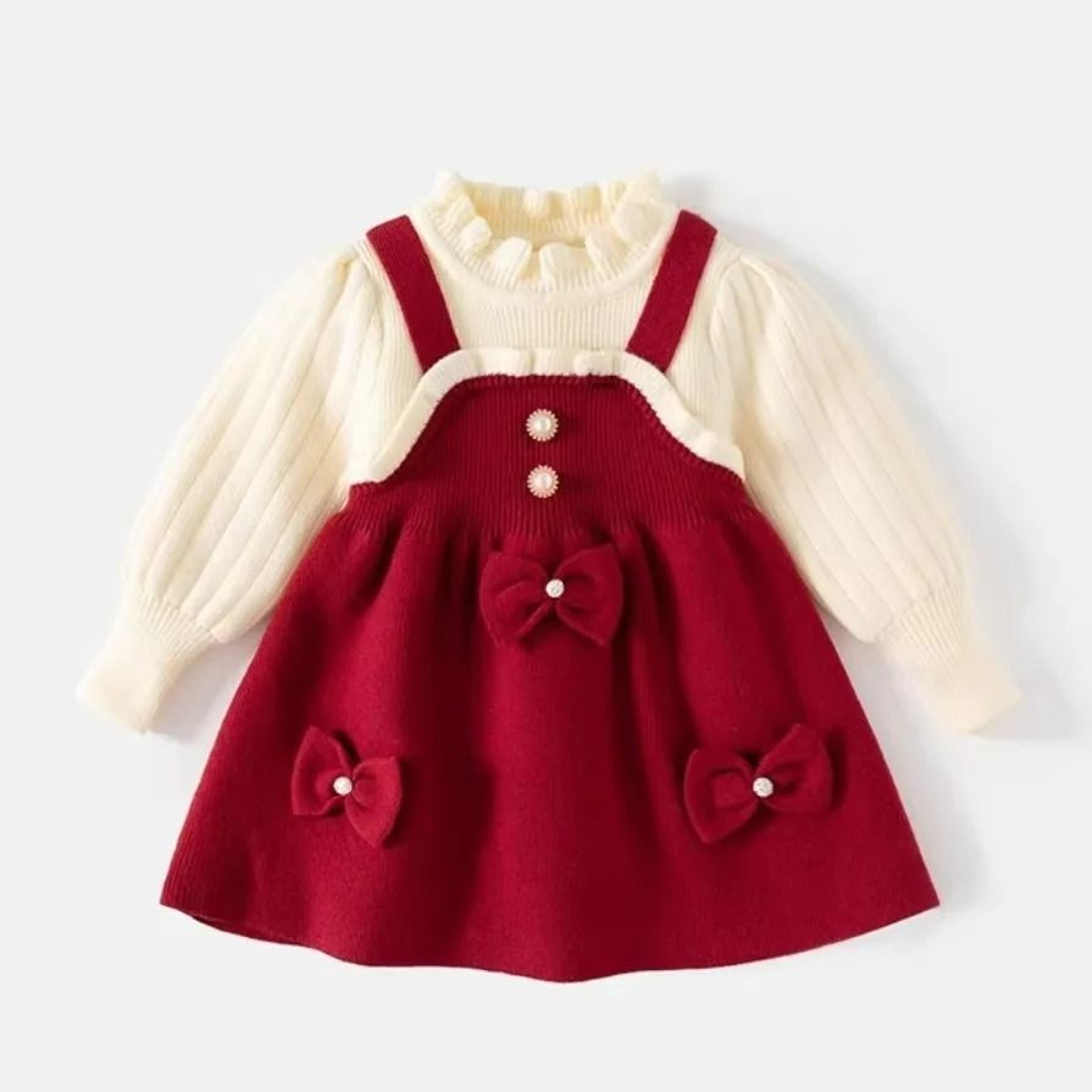 Toddler Girl Princess Sweater Dress With 3D Teddy Bear Bow 11