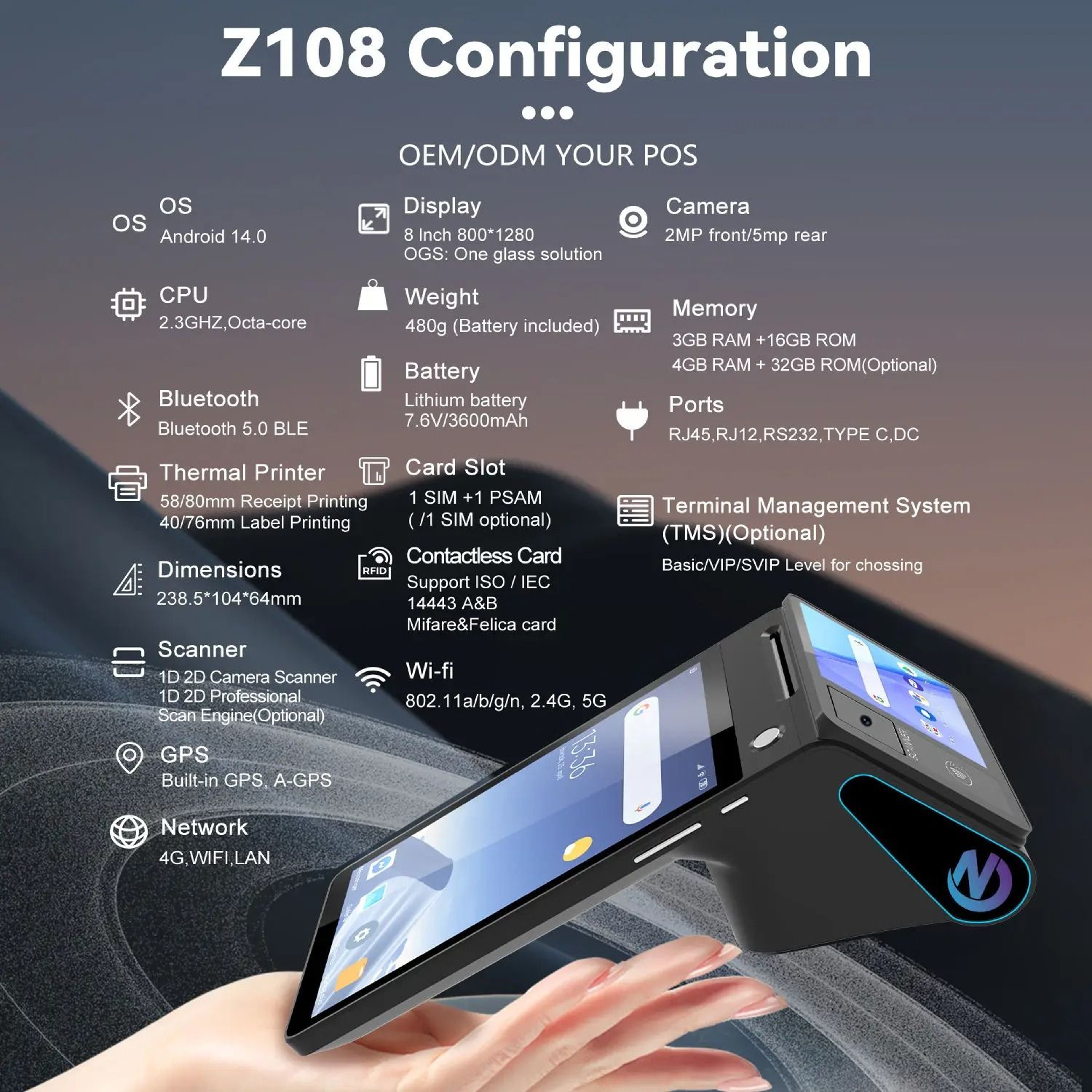 Dual Screen Android POS Terminal  Smart Cash Register With Thermal Receipt Printer 5