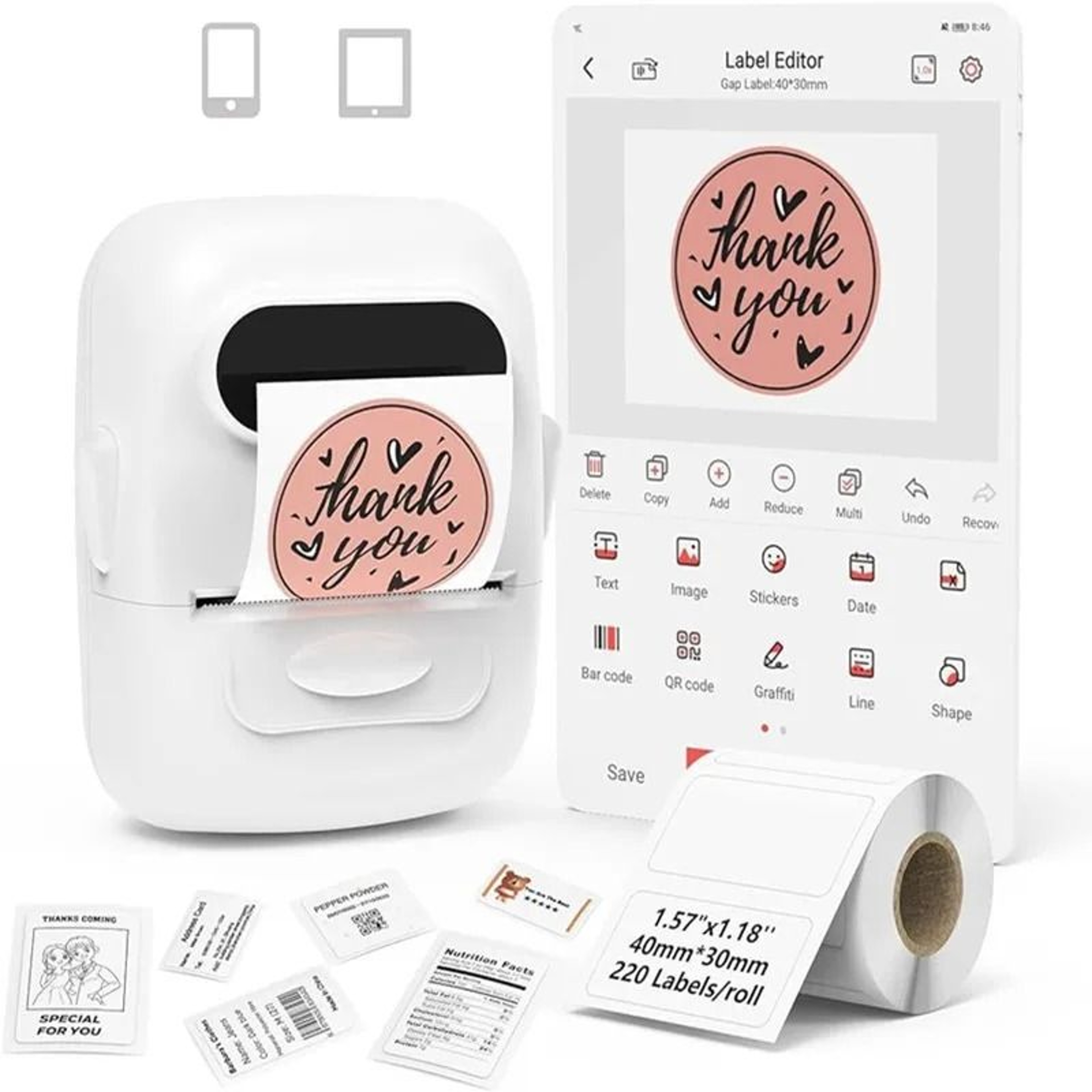 Mini Bluetooth Label Maker  Portable Wireless Inkless Sticker Printer 12
