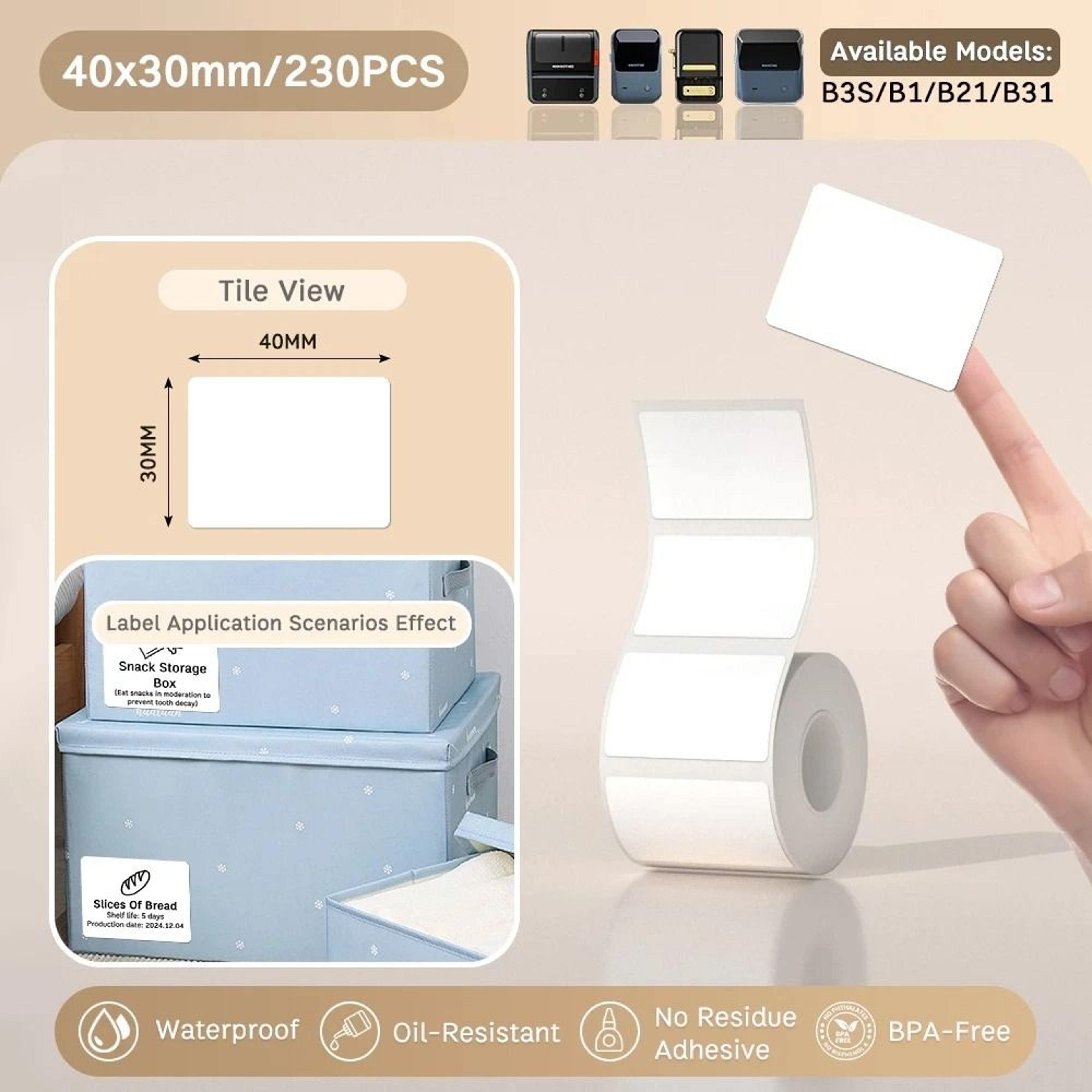White Thermal Label Sticker Rolls  Self Adhesive Printable Labels 2050mm 12