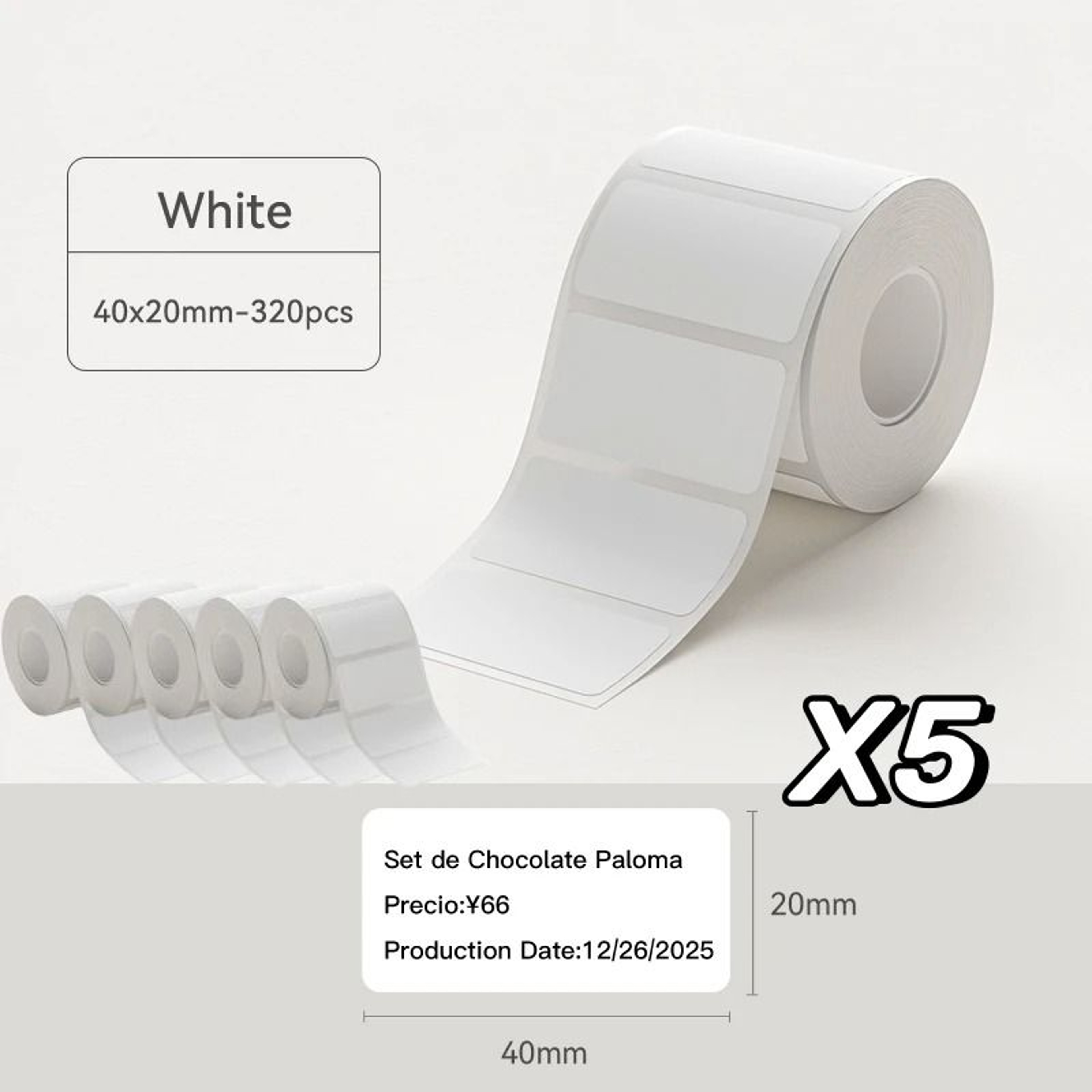 White Thermal Label Sticker Rolls  Self Adhesive Printable Printer Labels 2050mm 10
