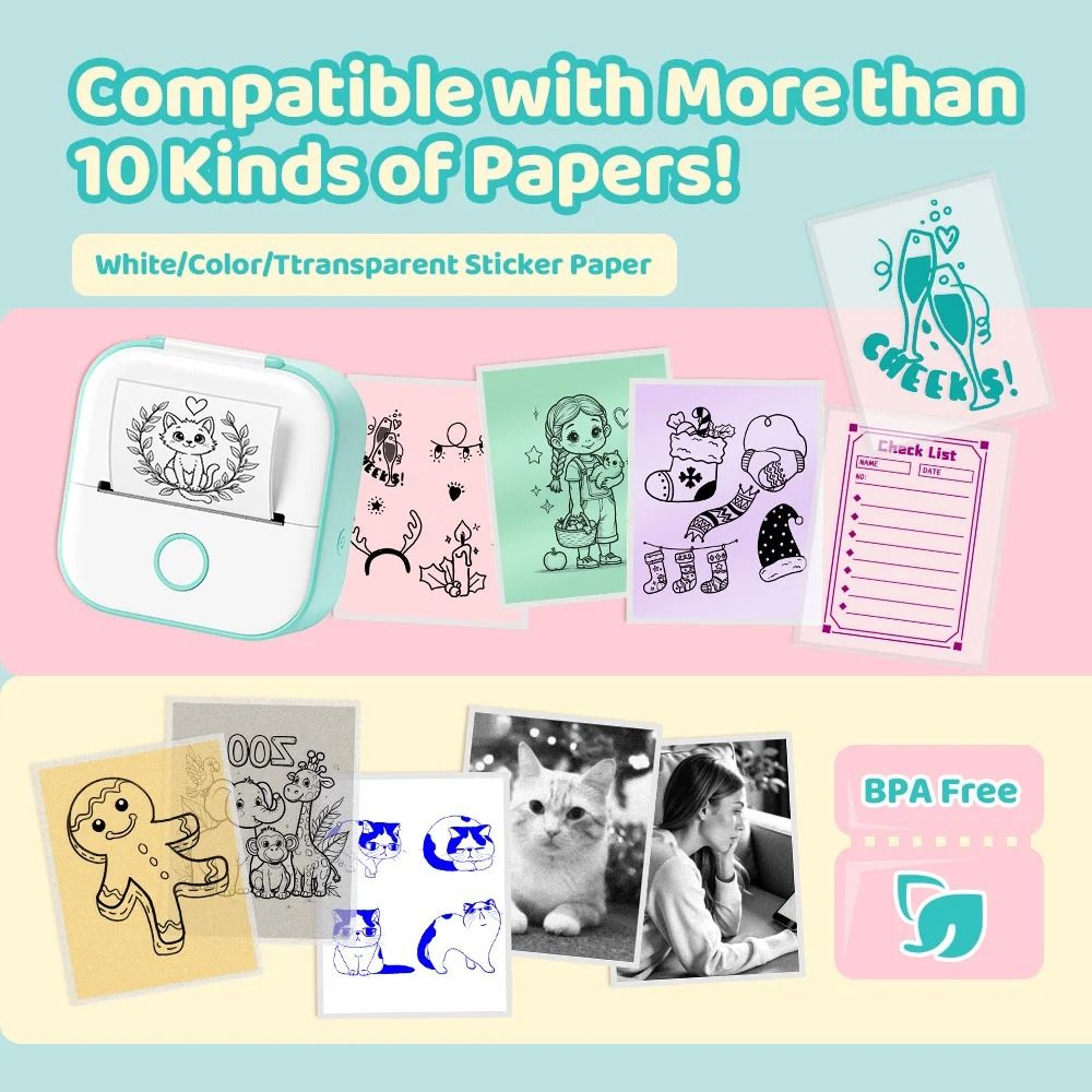 T02 Mini Bluetooth Pocket Printer  Portable Inkless Photo And Sticker Maker 0