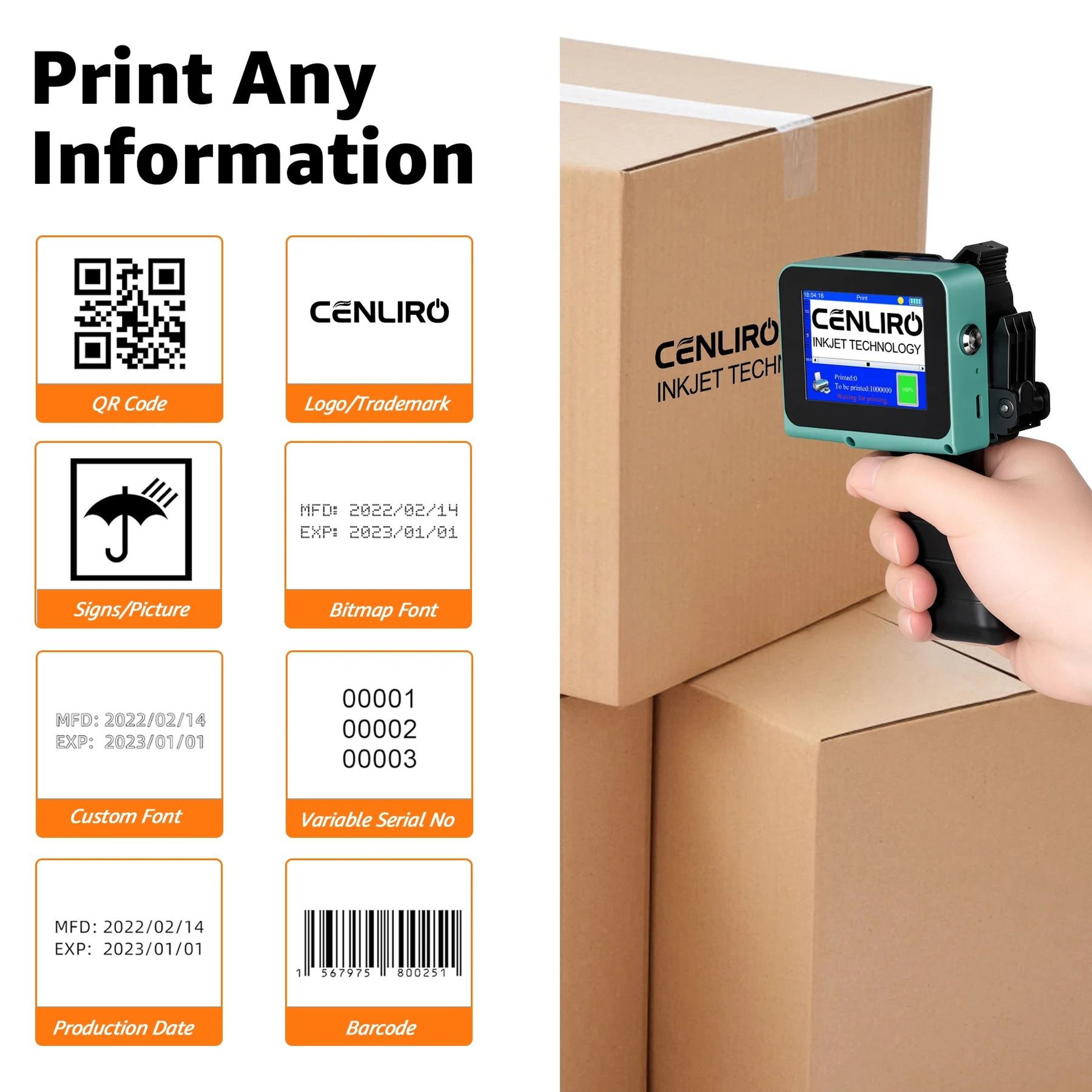 CL05P Mini Handheld Inkjet Printer  Portable 127mm Date And Barcode Coding Machine 9