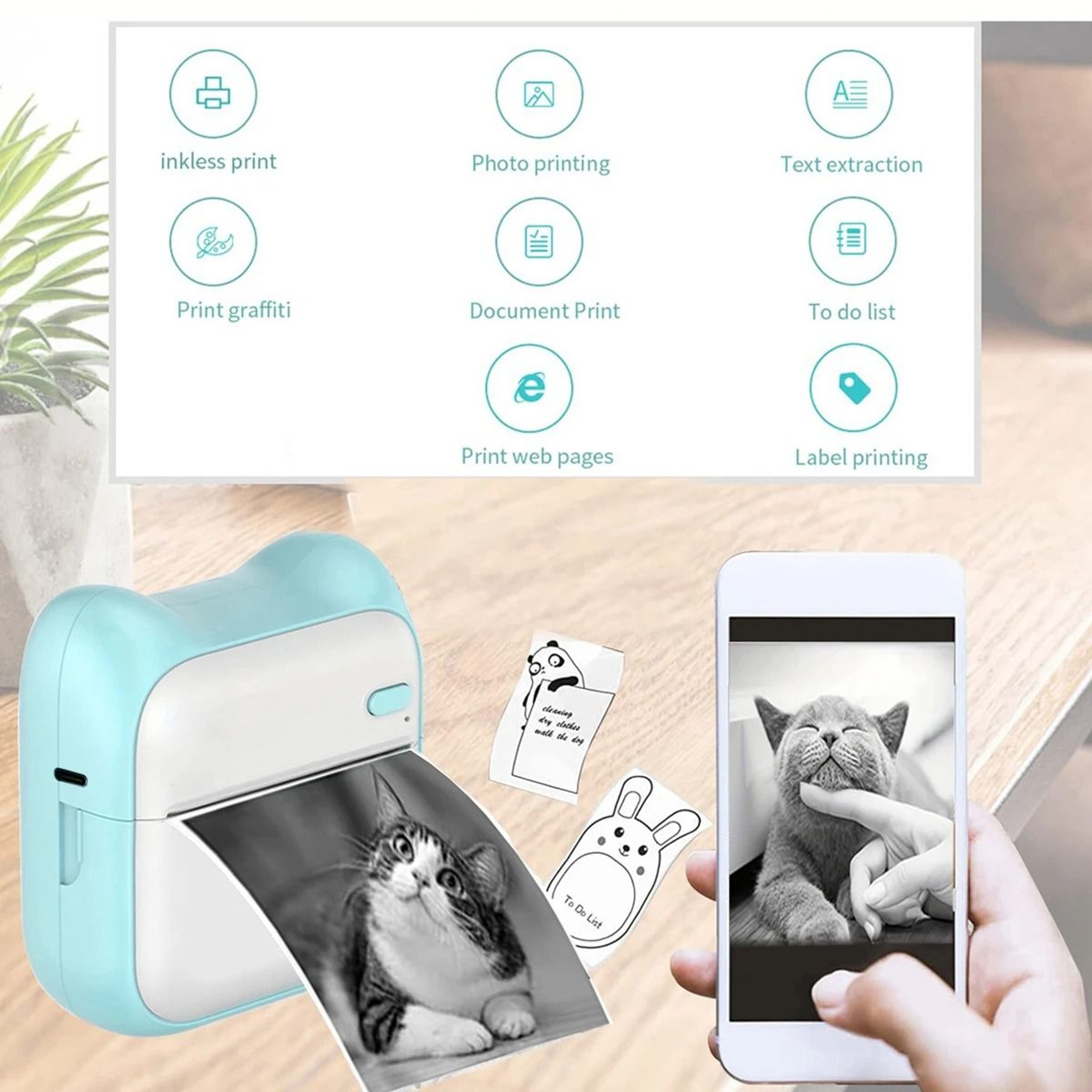 Mini Bluetooth Pocket Printer  Portable Inkless Thermal Sticker Maker 7
