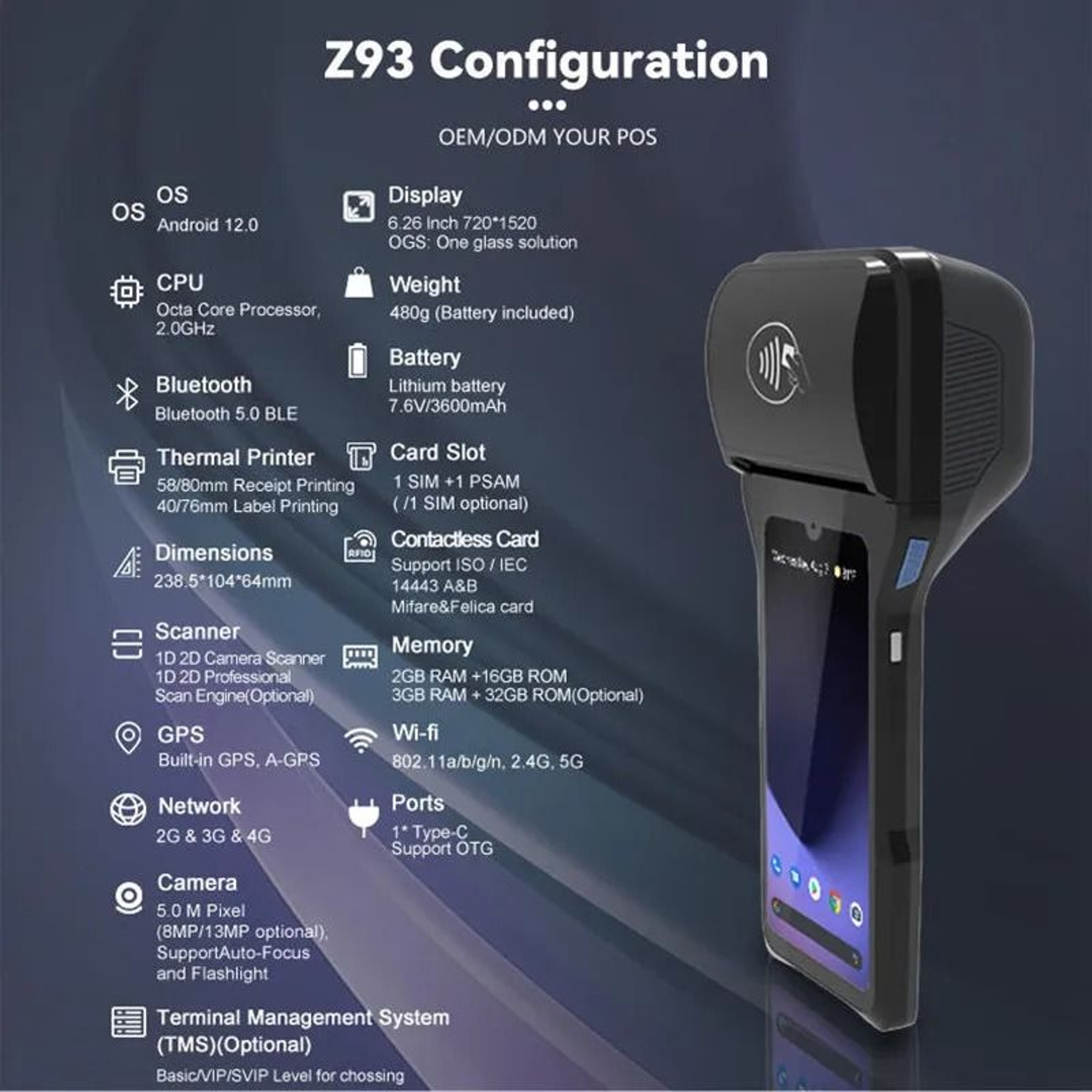 Portable Android POS Terminal  Smart Cash Register With 80mm Thermal Receipt Printer 7