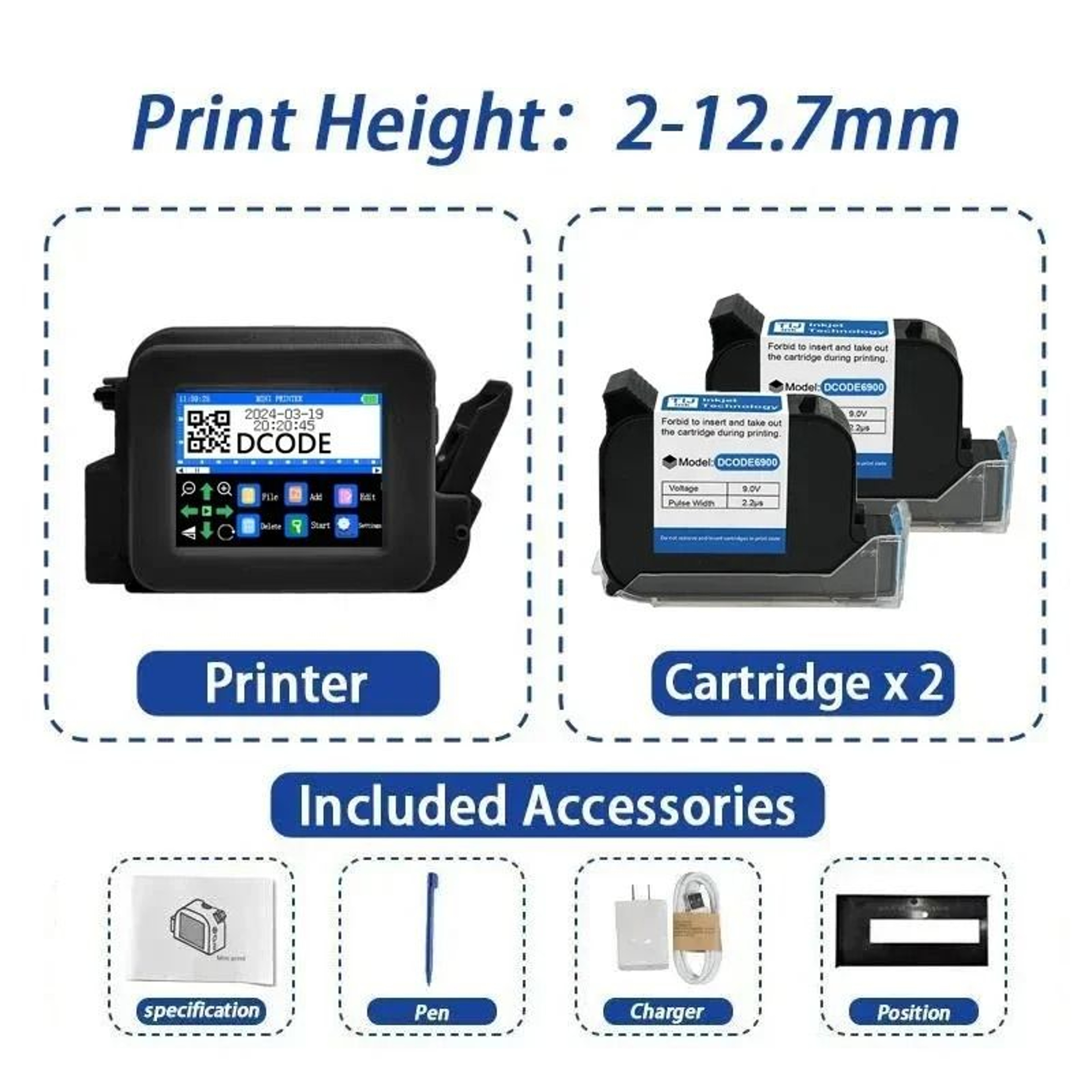 Mini Handheld Inkjet Printer  127mm Portable Barcode And Batch Coding Machine 3