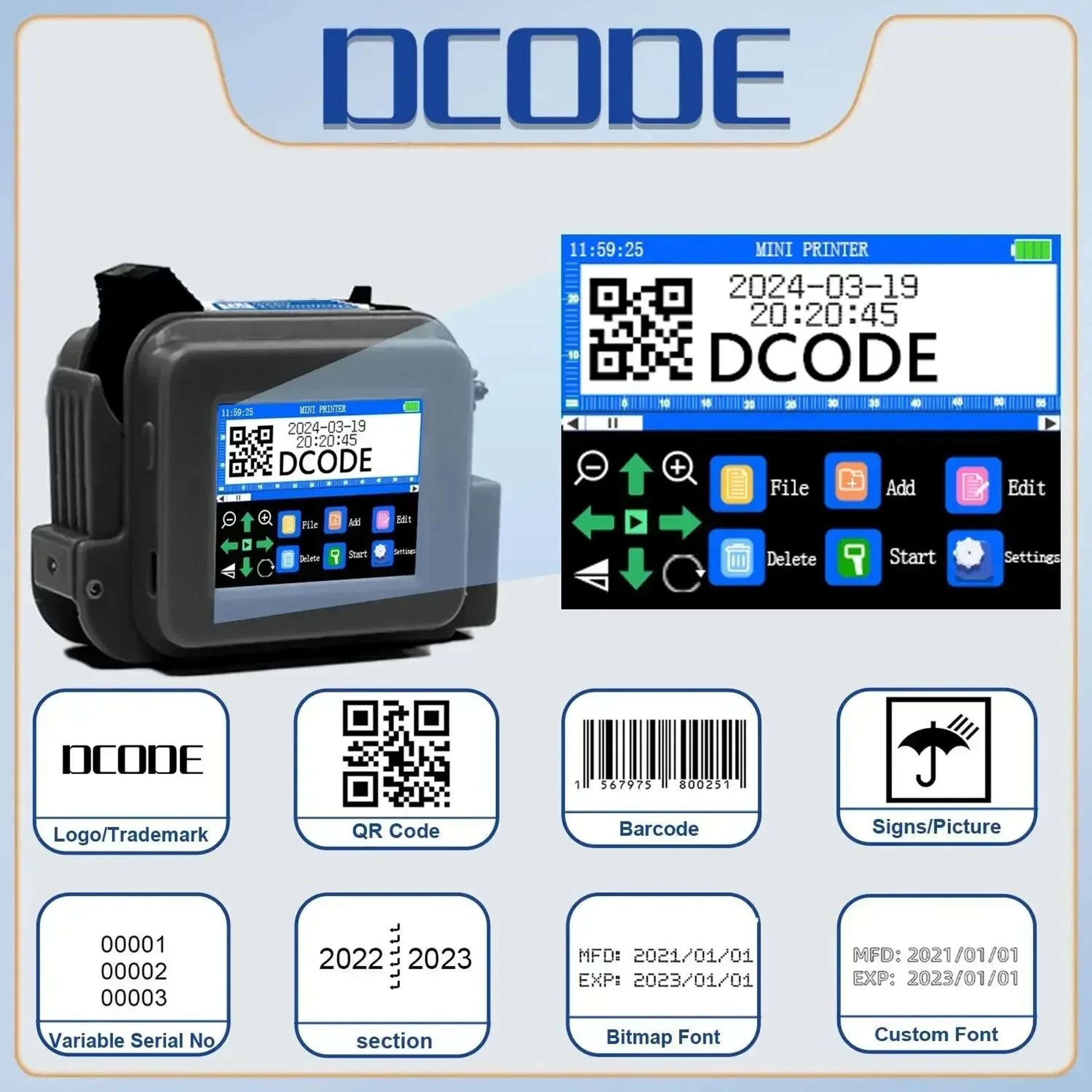 Mini Handheld Inkjet Printer  127mm Portable Barcode And Batch Coding Machine 6