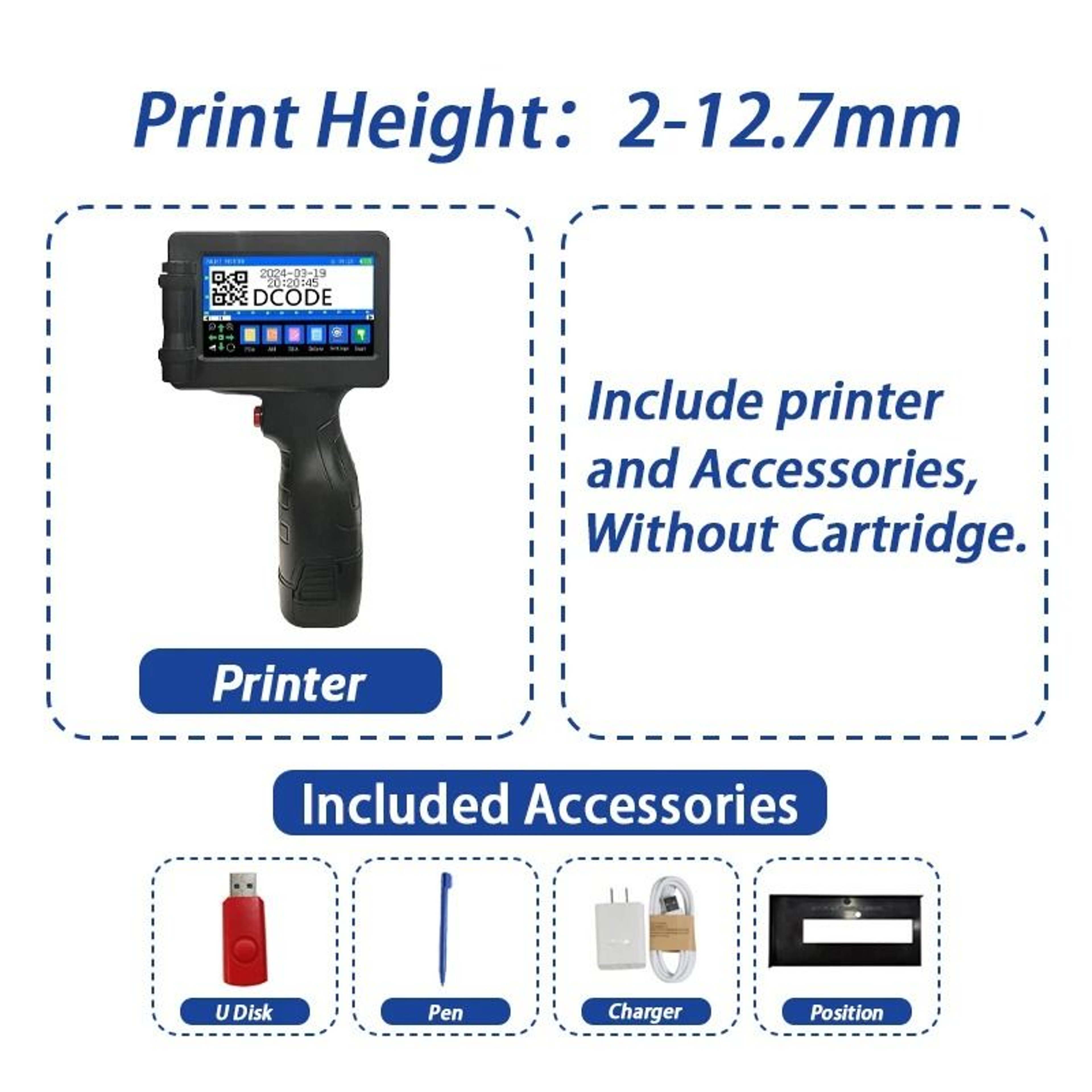 Portable Handheld Inkjet Printer  127mm Date And Barcode Coding Machine 1
