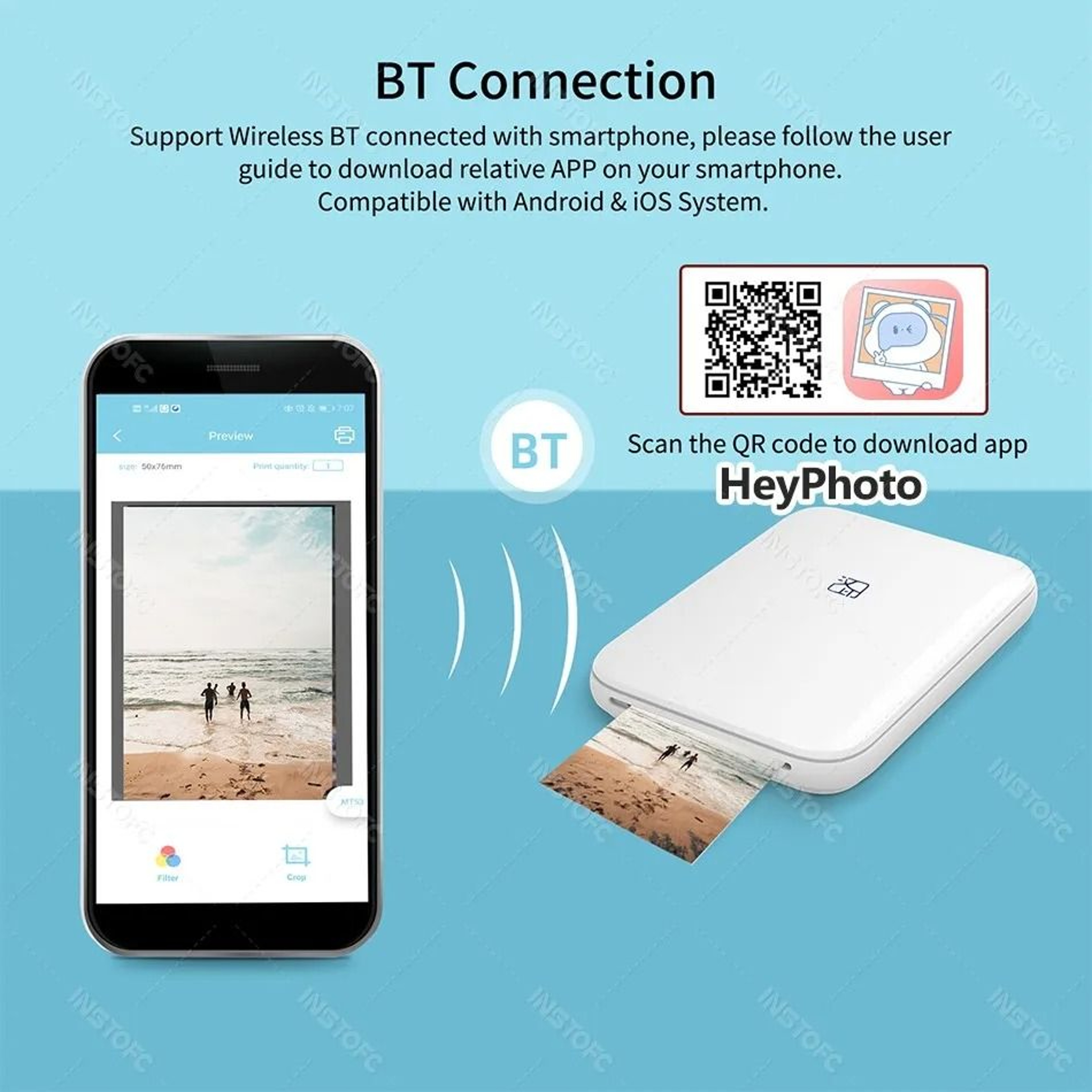 Mini Bluetooth Color Photo Printer  Portable 2x3 Inch Inkless Sticker Printer 6