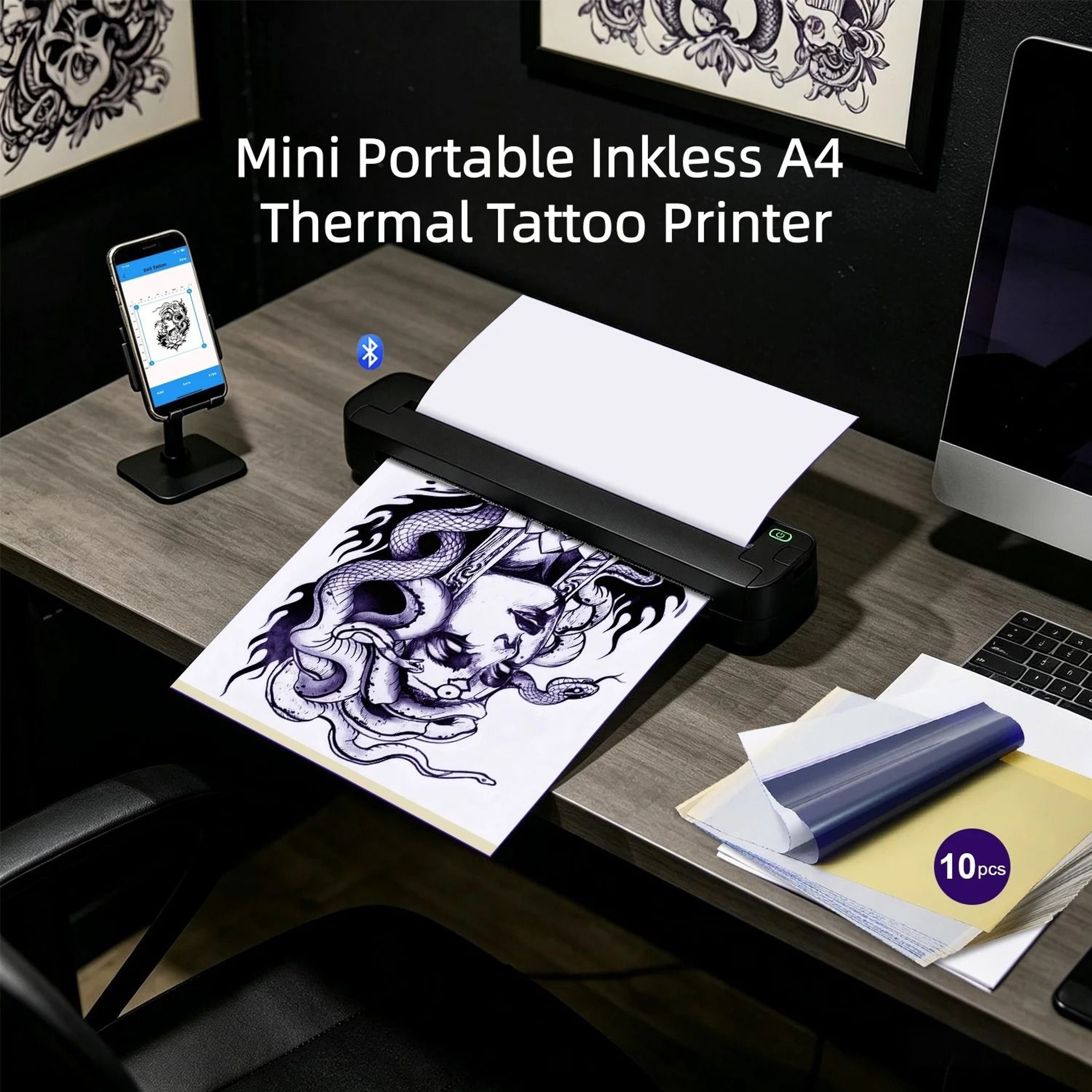 Wireless A4 Tattoo Stencil Printer  203 DPI Portable Thermal Transfer Machine 10