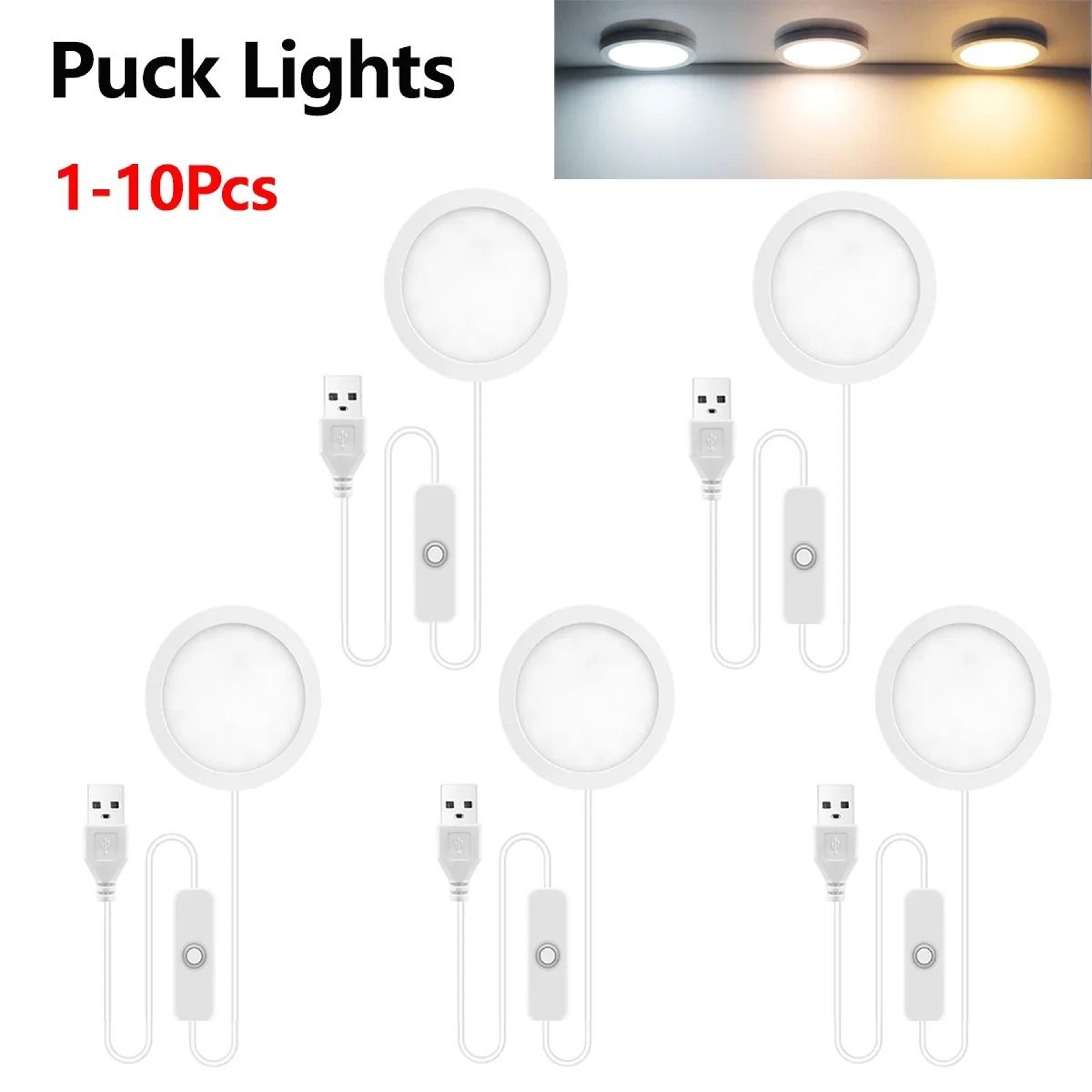 Ultra Thin 5W LED Puck Lights With USB Switch For Cabinets And Shelves 0