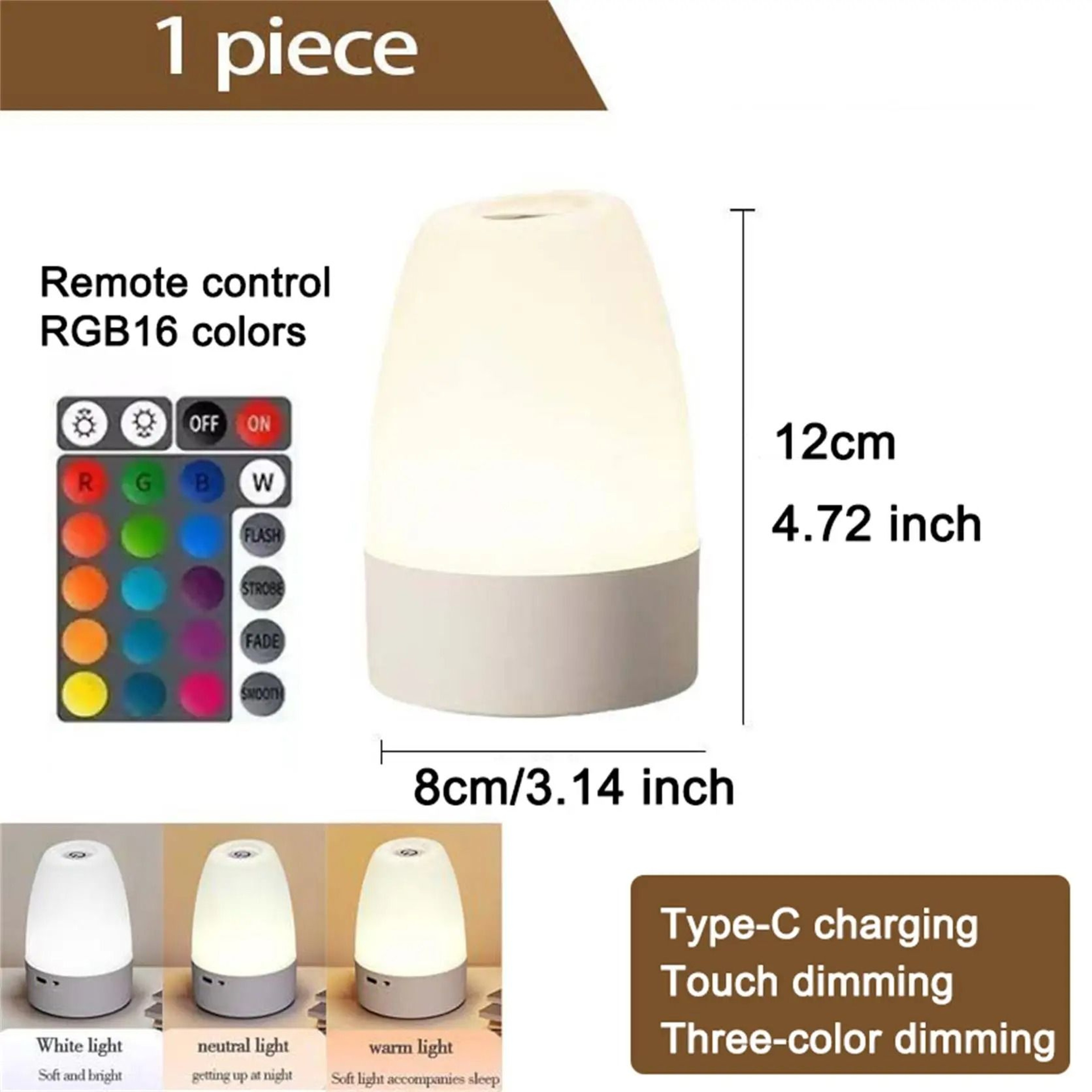 USB Rechargeable Touch LED Night Light With Remote Control And 3 Color Modes 2